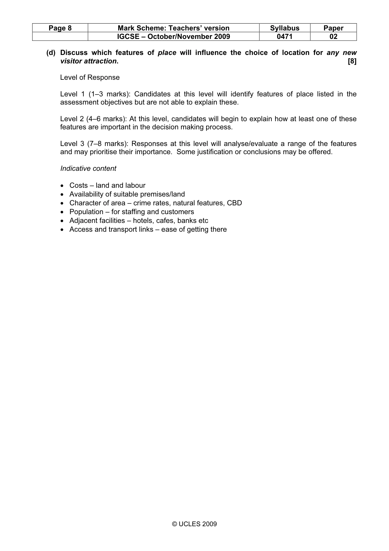 Mark scheme, page 8 of 8