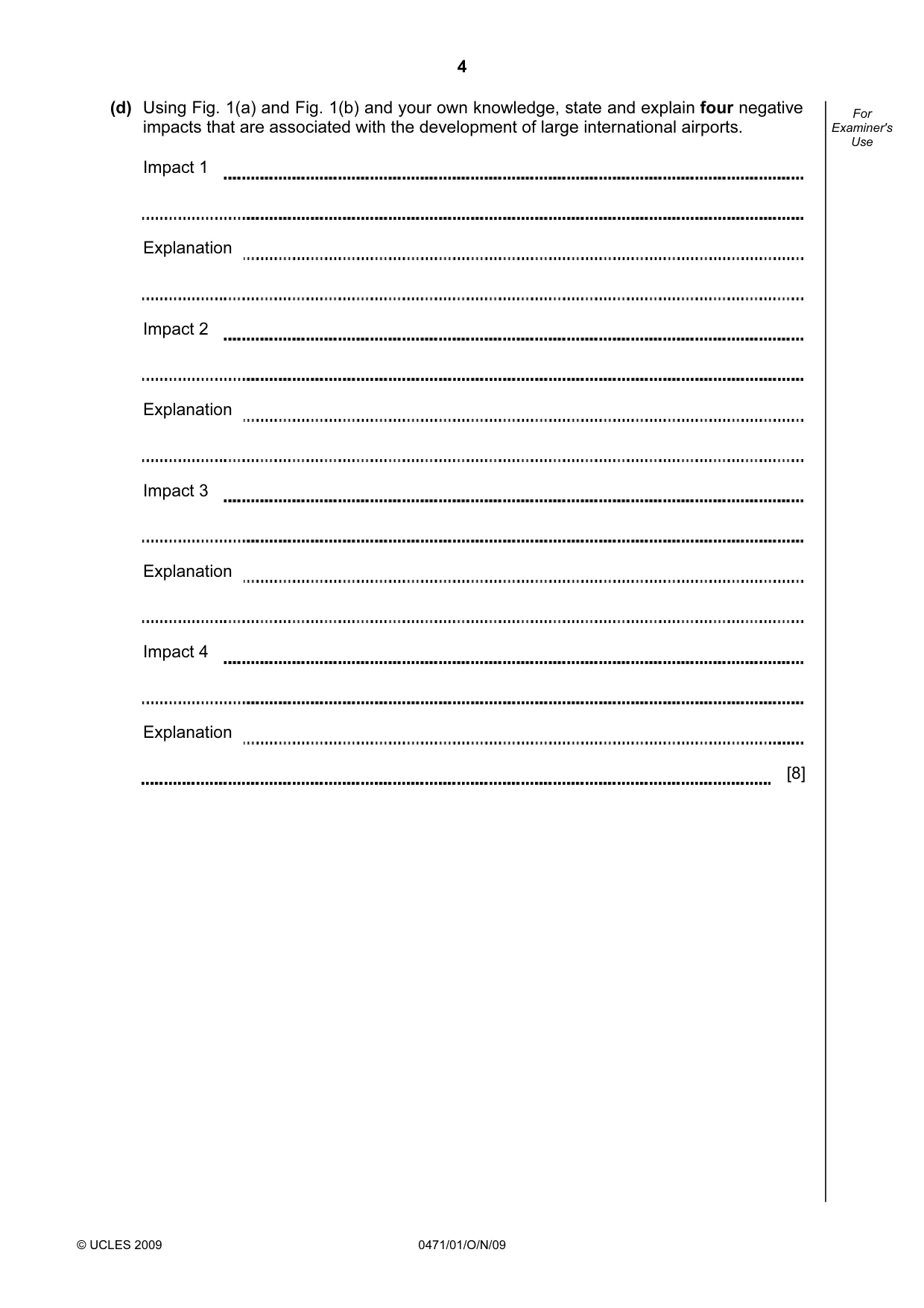 Cambridge IGCSE Travel and Tourism 0471 2009 Oct/Nov Paper 1 · Variant 1 question paper, page 4 of 16
