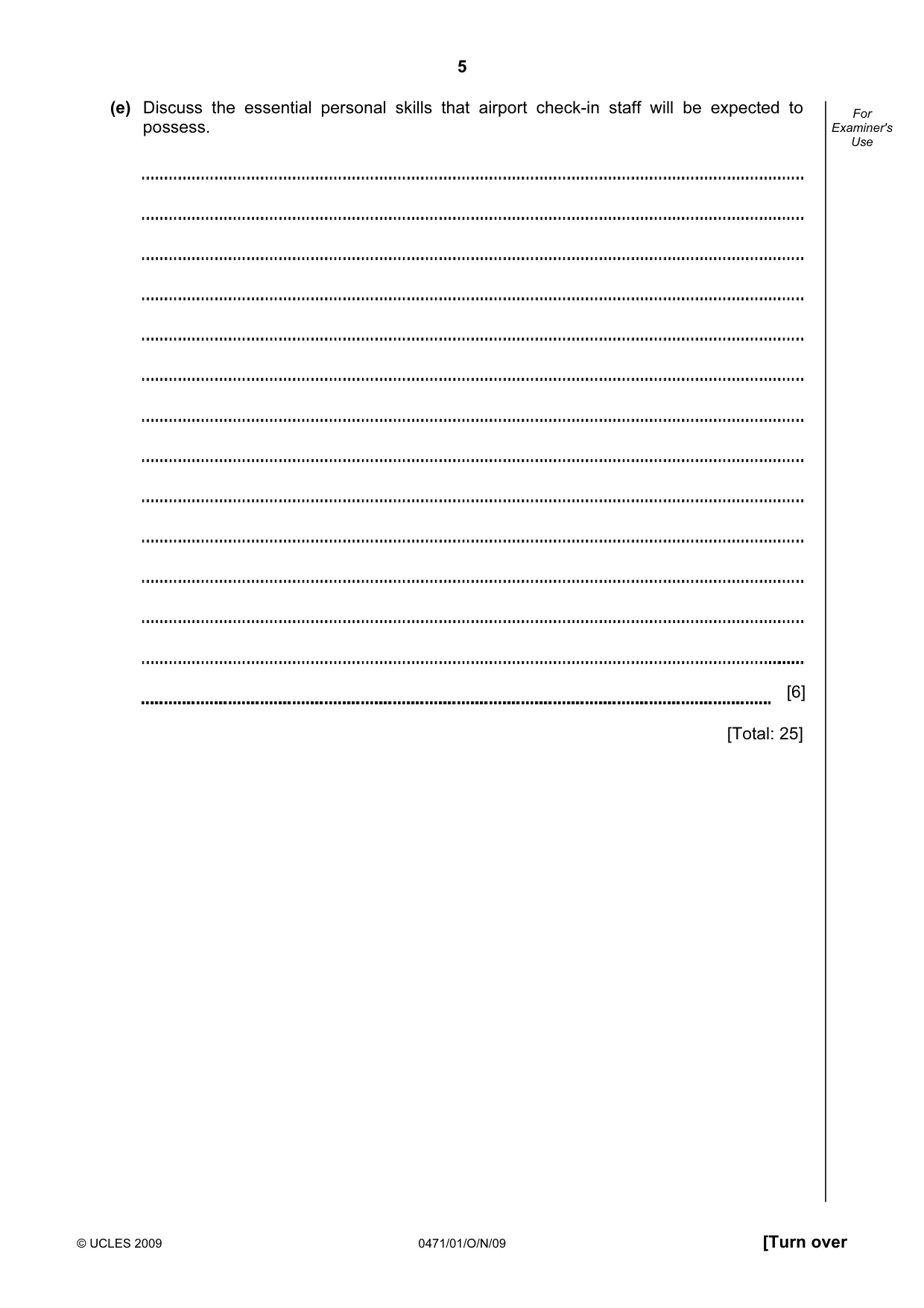 Cambridge IGCSE Travel and Tourism 0471 2009 Oct/Nov Paper 1 · Variant 1 question paper, page 5 of 16