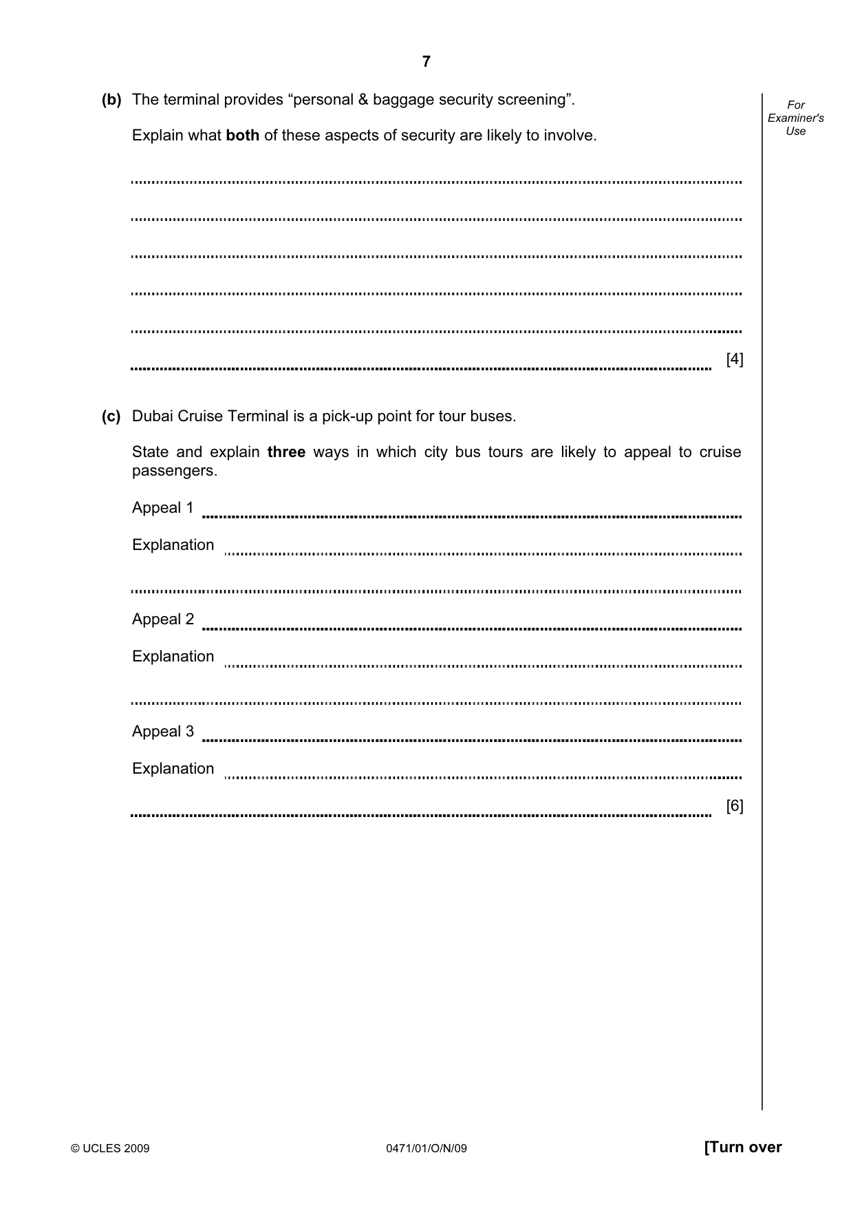 Cambridge IGCSE Travel and Tourism 0471 2009 Oct/Nov Paper 1 · Variant 1 question paper, page 7 of 16