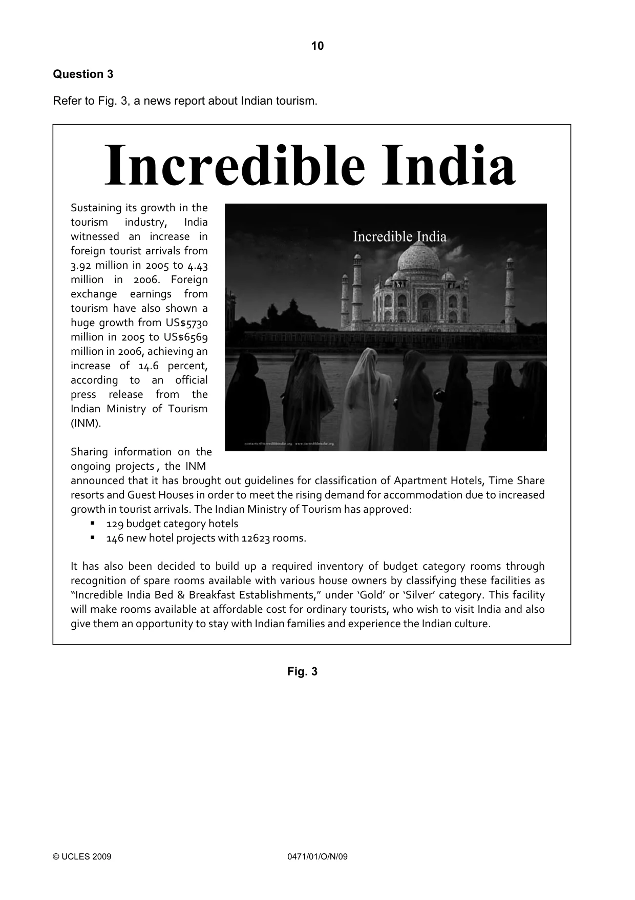 Cambridge IGCSE Travel and Tourism 0471 2009 Oct/Nov Paper 1 · Variant 1 question paper, page 10 of 16
