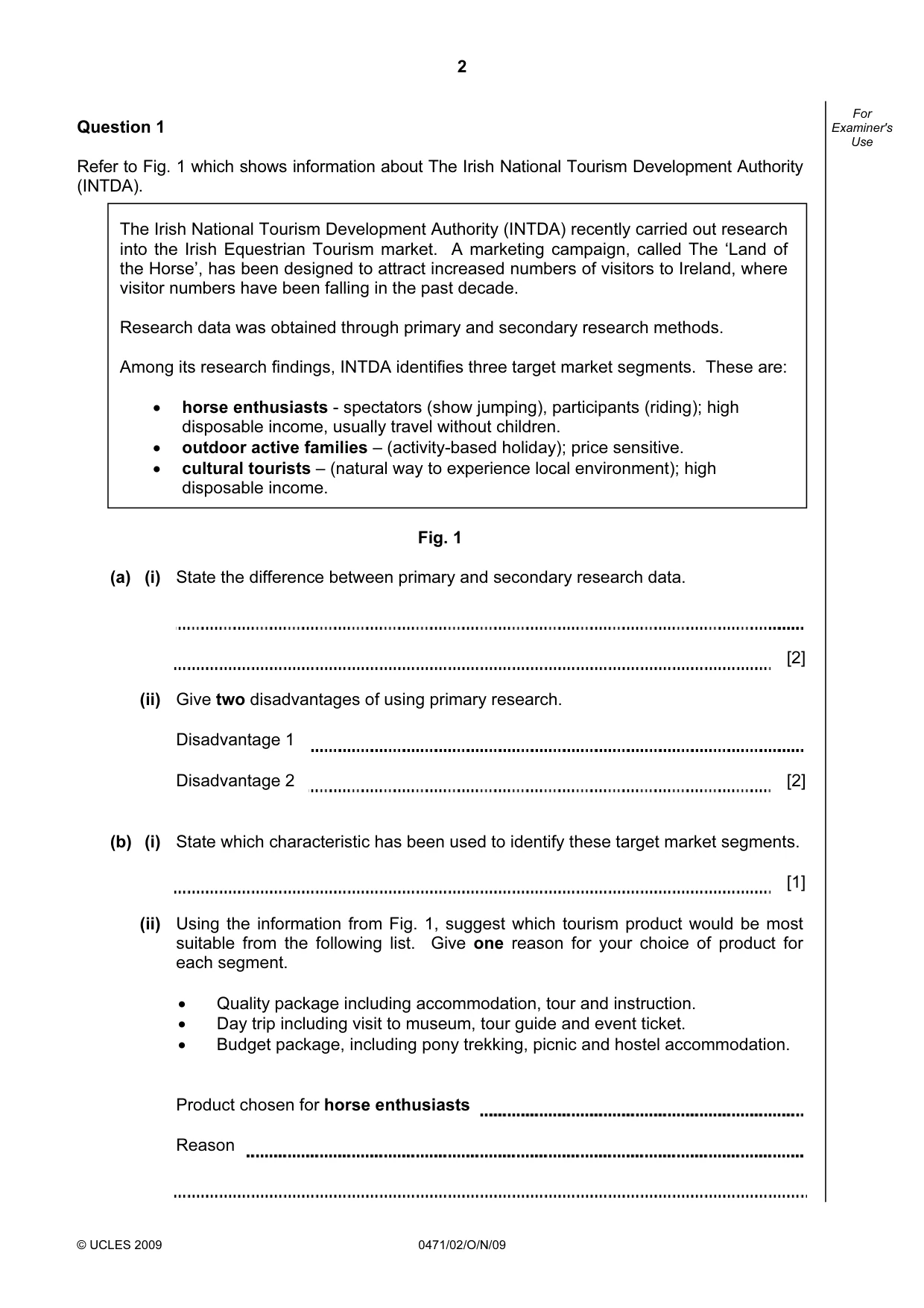Cambridge IGCSE Travel and Tourism 0471 2009 Oct/Nov Paper 2 · Variant 1 question paper, page 2 of 12