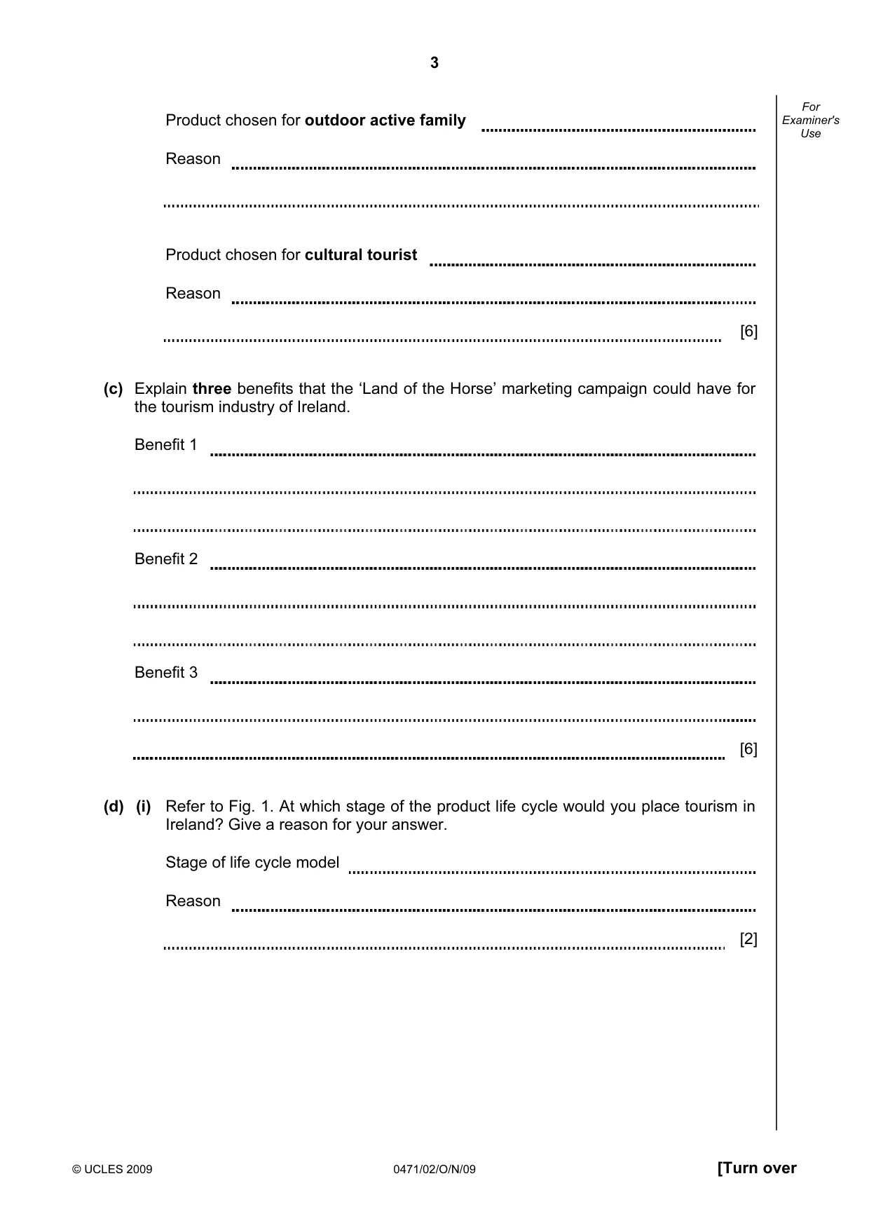 Cambridge IGCSE Travel and Tourism 0471 2009 Oct/Nov Paper 2 · Variant 1 question paper, page 3 of 12