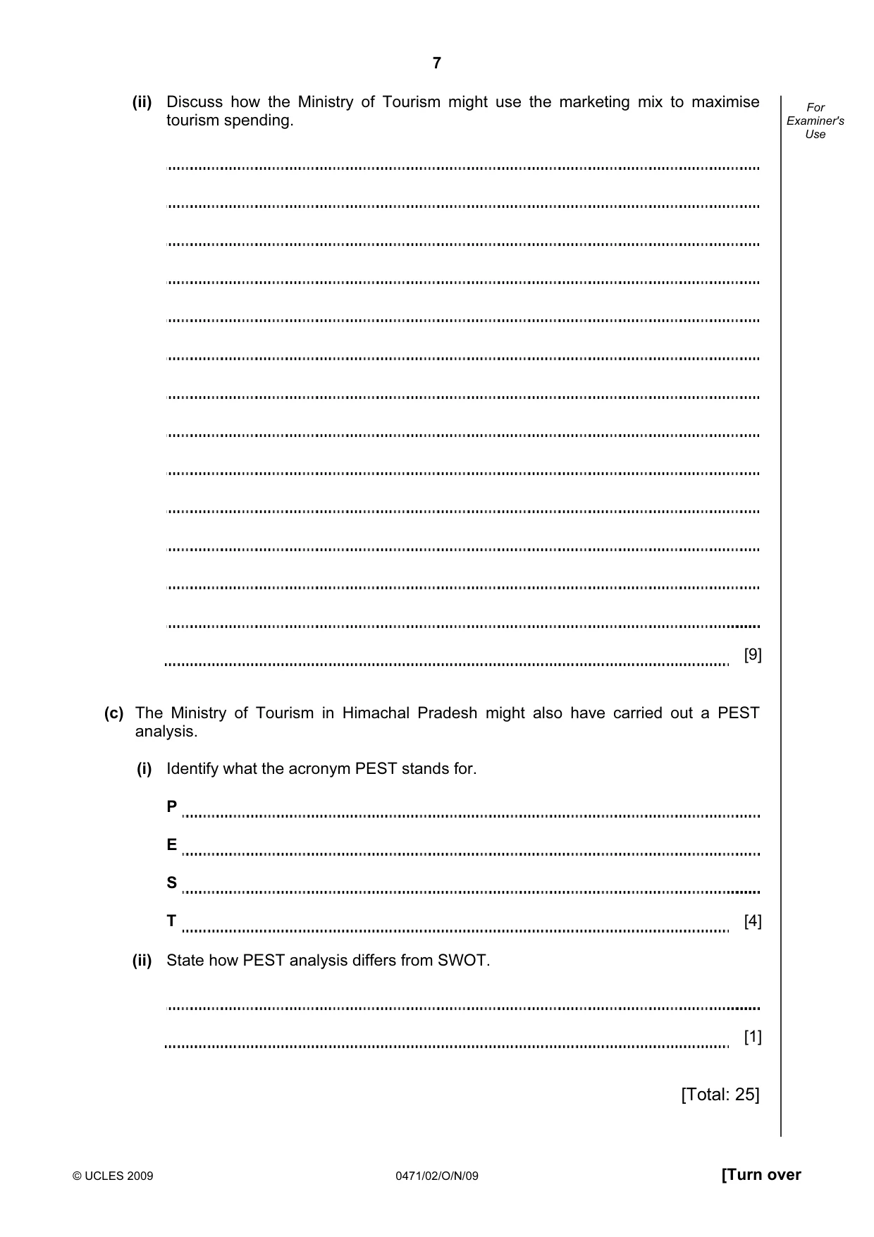 Cambridge IGCSE Travel and Tourism 0471 2009 Oct/Nov Paper 2 · Variant 1 question paper, page 7 of 12