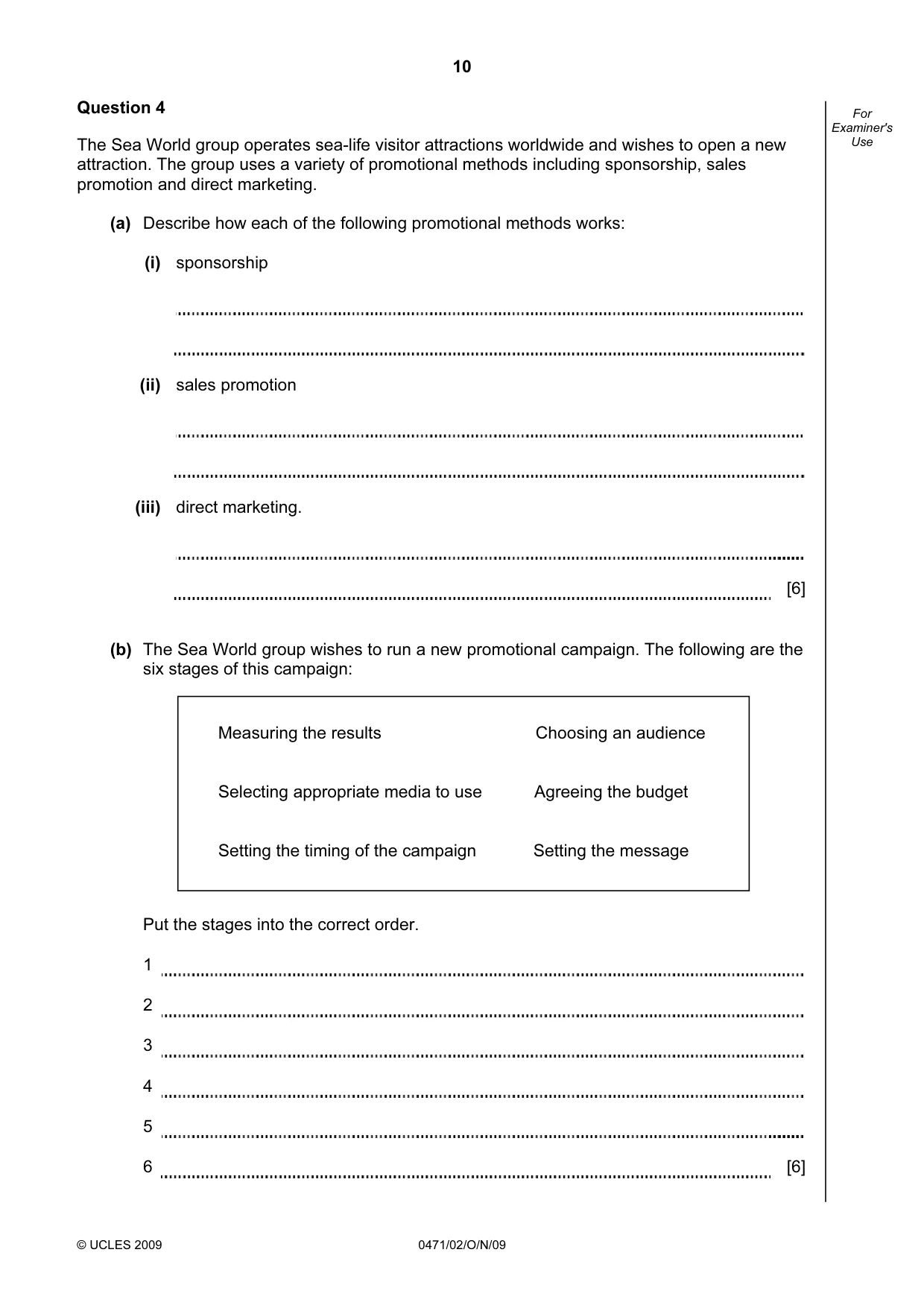 Cambridge IGCSE Travel and Tourism 0471 2009 Oct/Nov Paper 2 · Variant 1 question paper, page 10 of 12