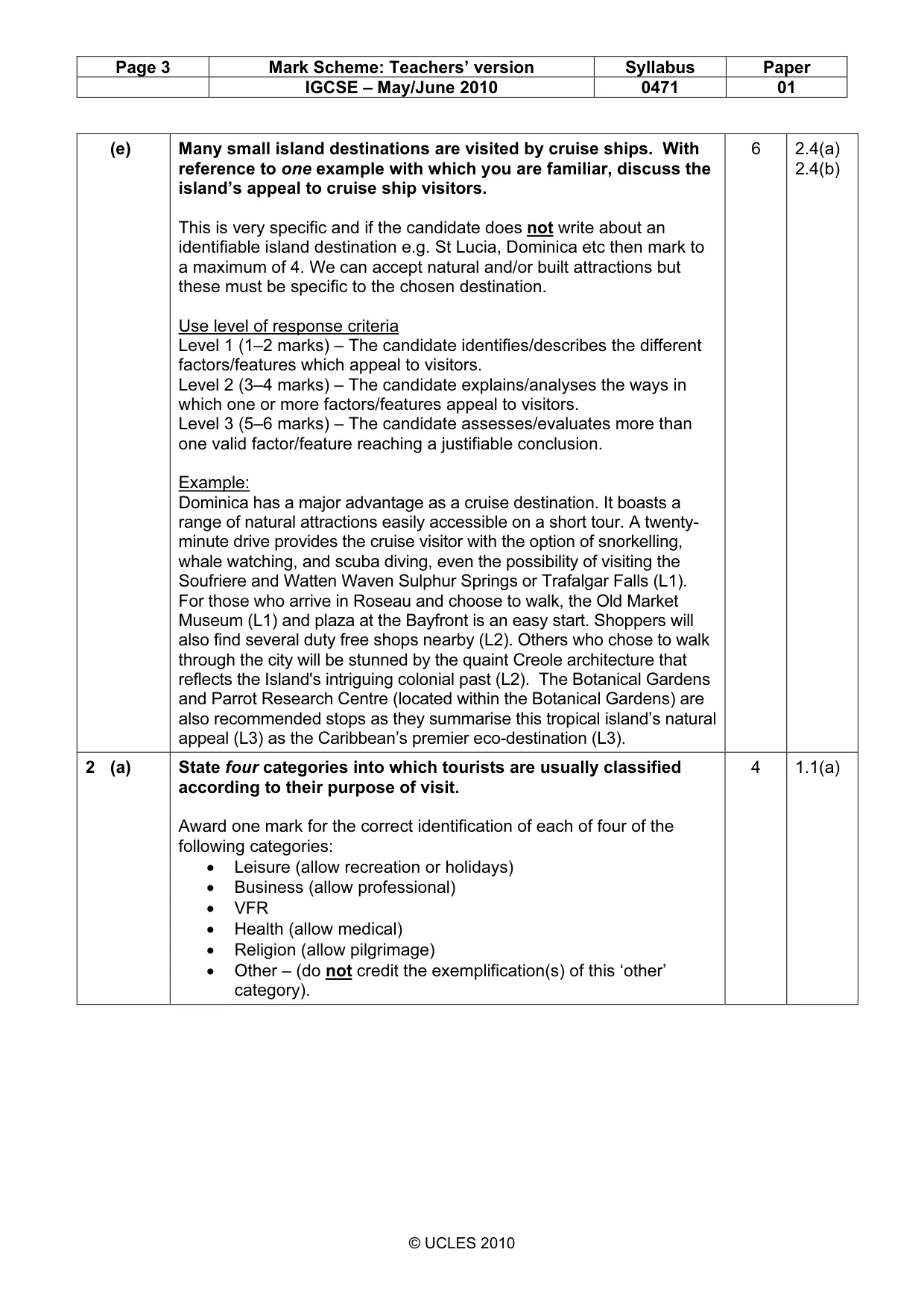 Mark scheme, page 3 of 9