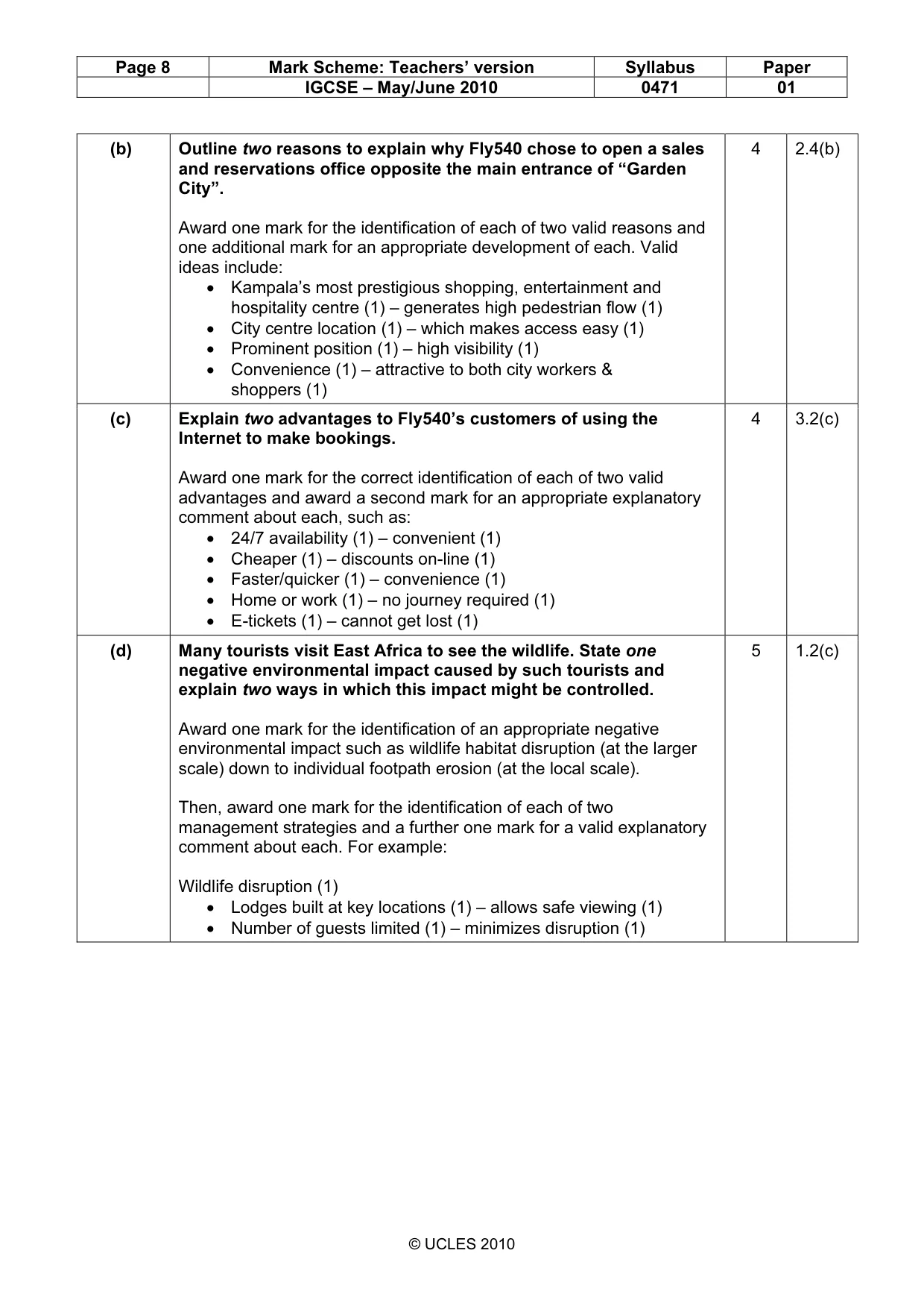 Mark scheme, page 8 of 9