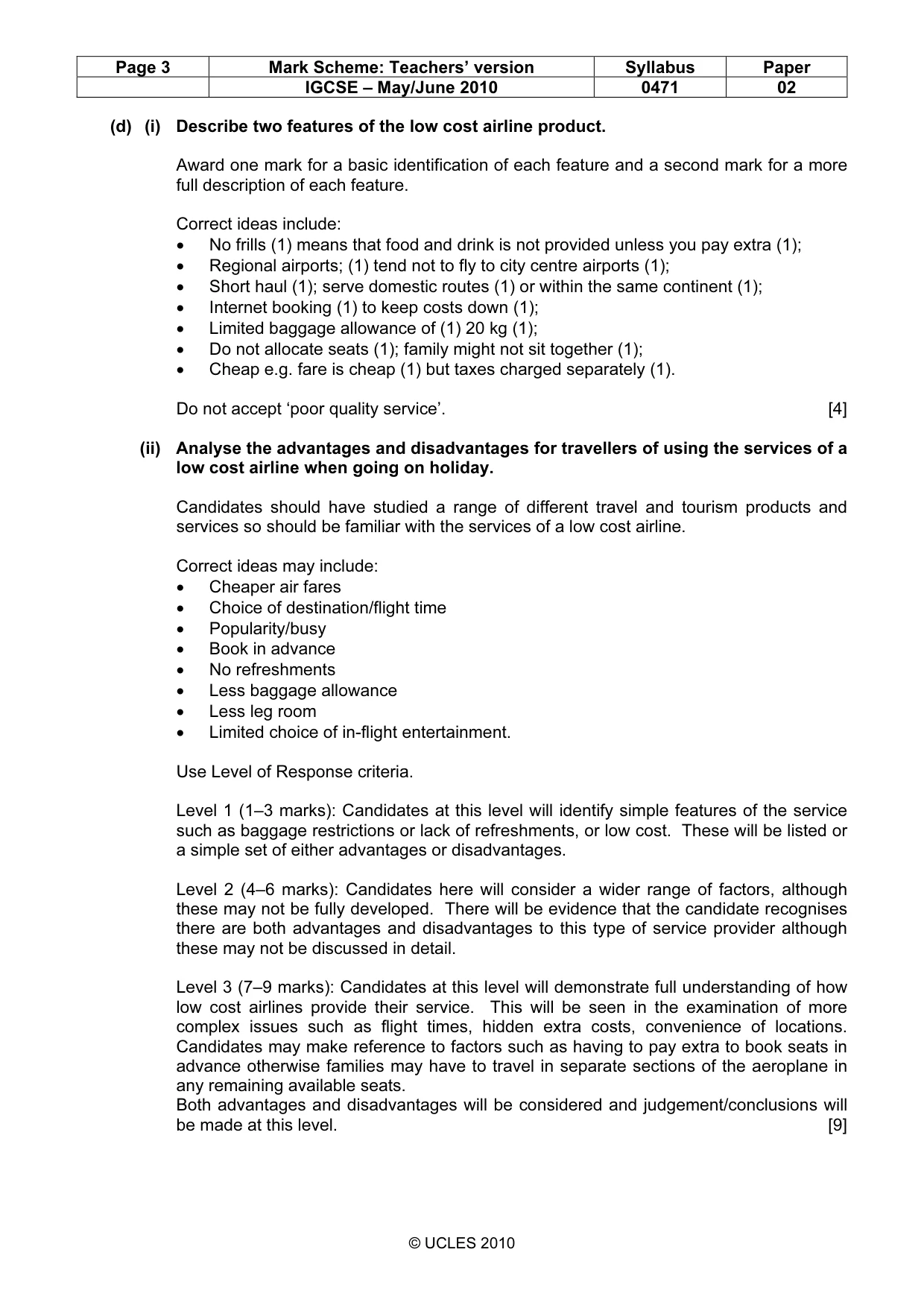 Mark scheme, page 3 of 9