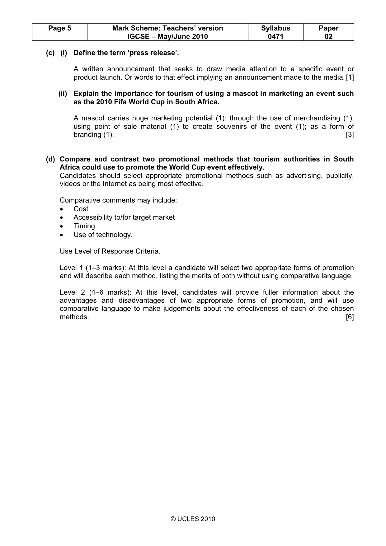 Mark scheme, page 5 of 9