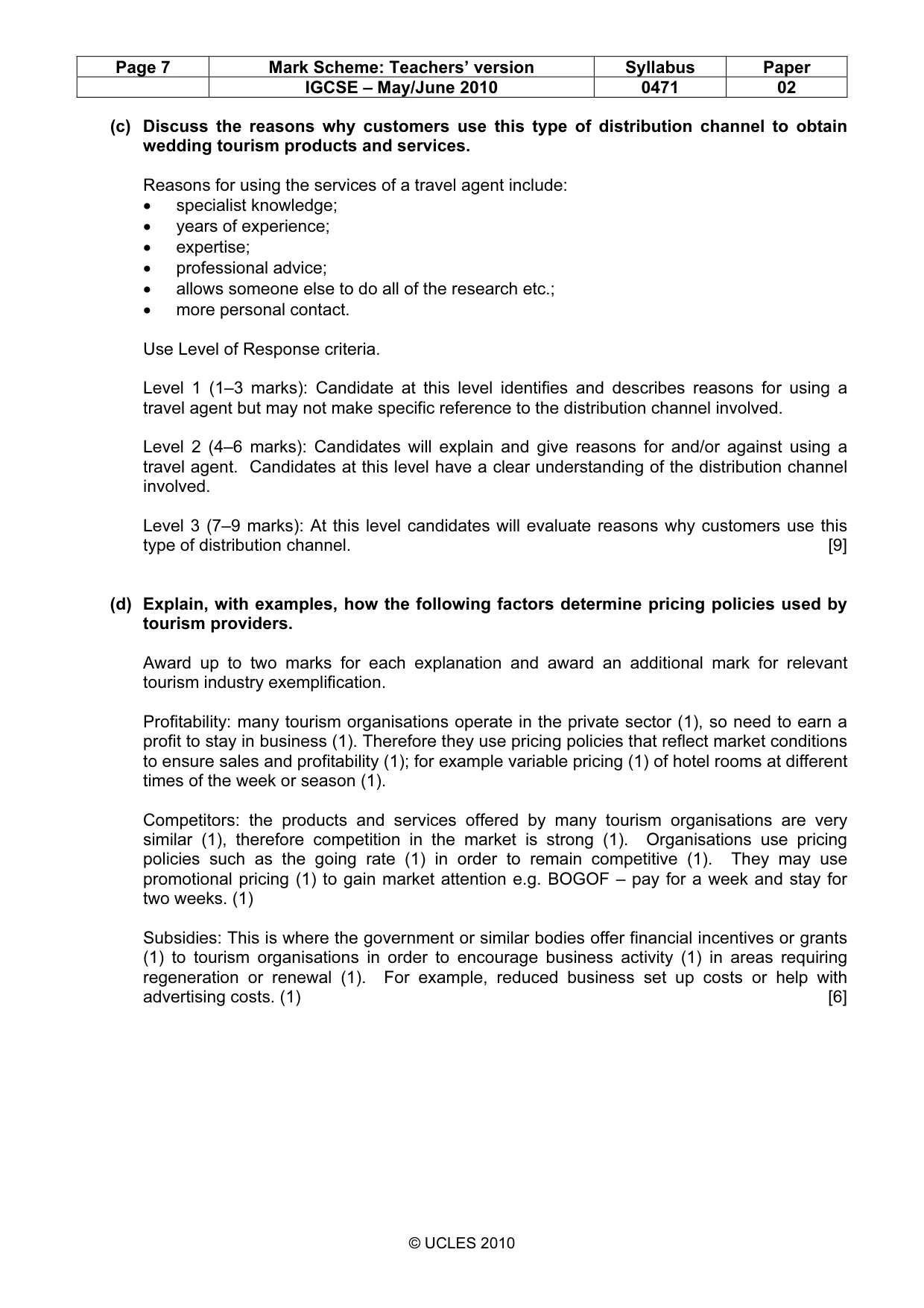 Mark scheme, page 7 of 9