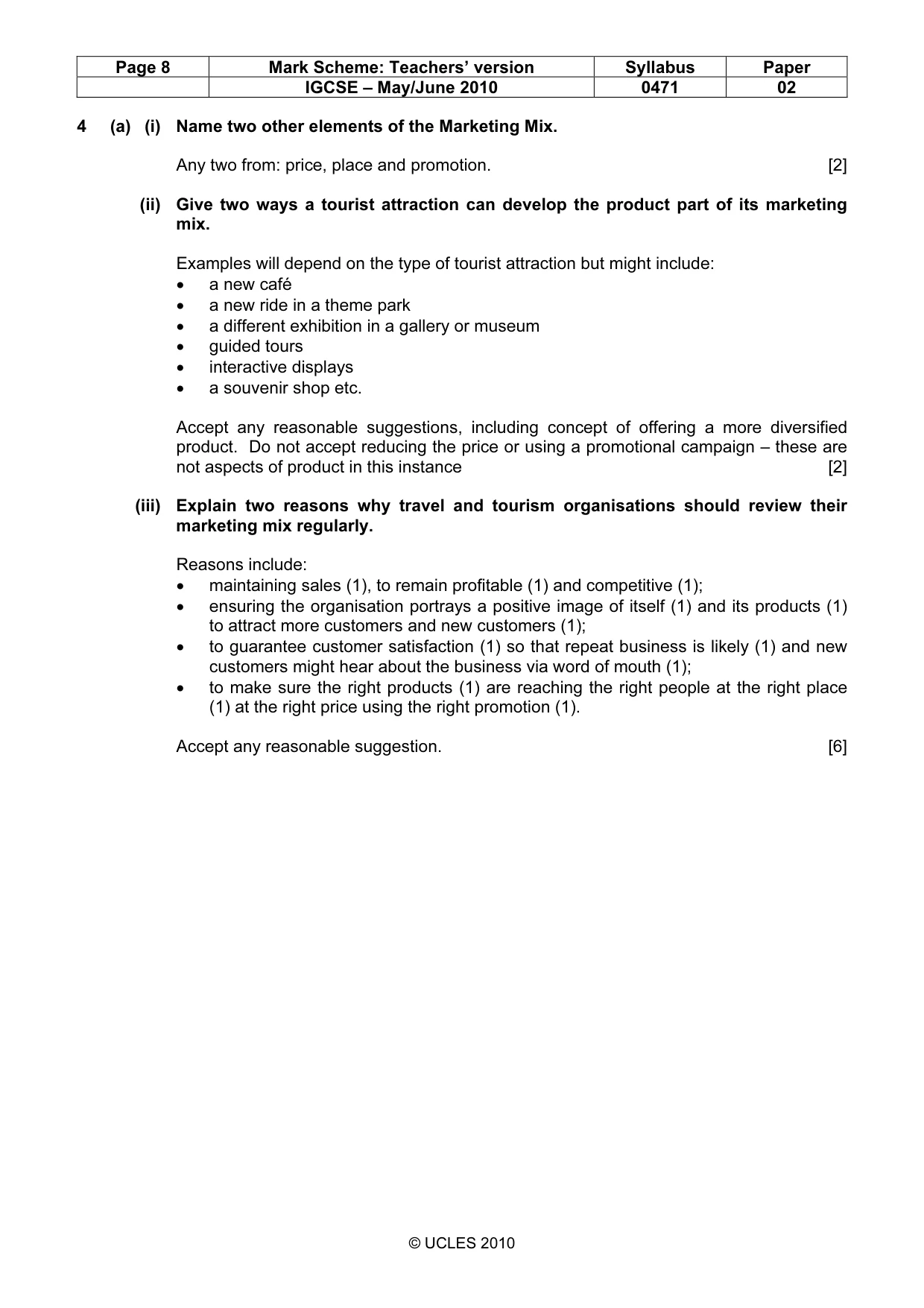 Mark scheme, page 8 of 9