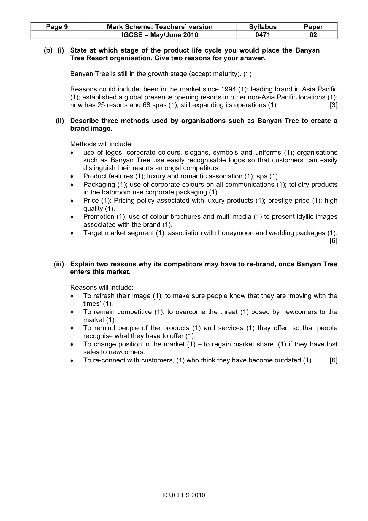 Mark scheme, page 9 of 9