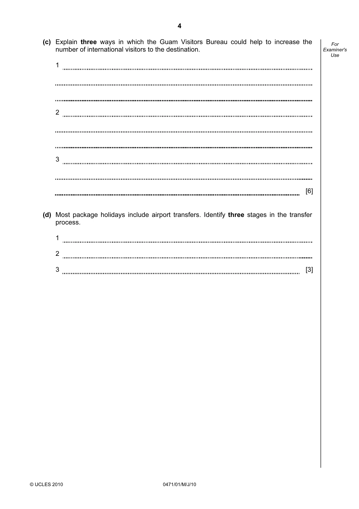 Cambridge IGCSE Travel and Tourism 0471 2010 May/June Paper 1 · Variant 1 question paper, page 4 of 16