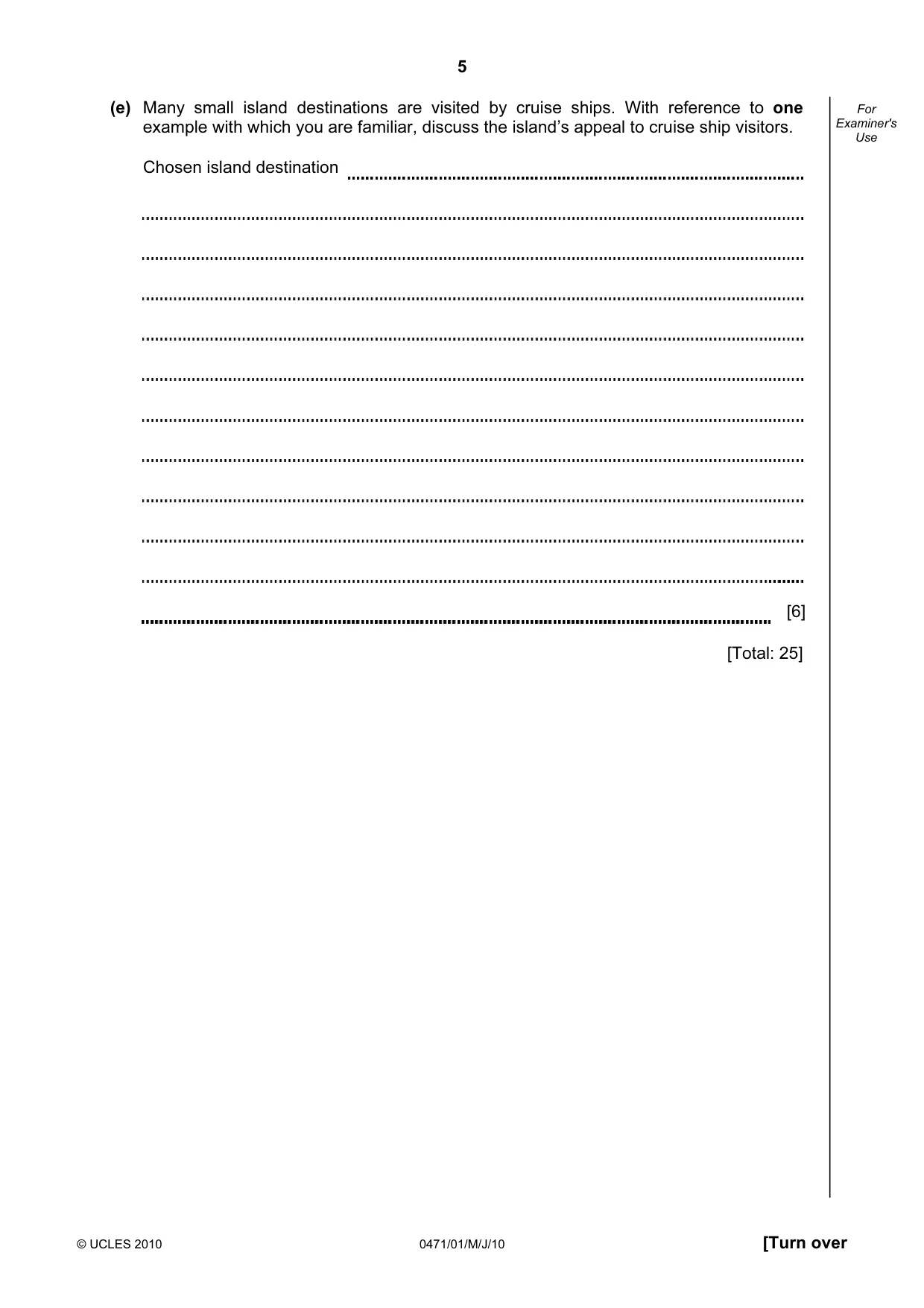 Cambridge IGCSE Travel and Tourism 0471 2010 May/June Paper 1 · Variant 1 question paper, page 5 of 16