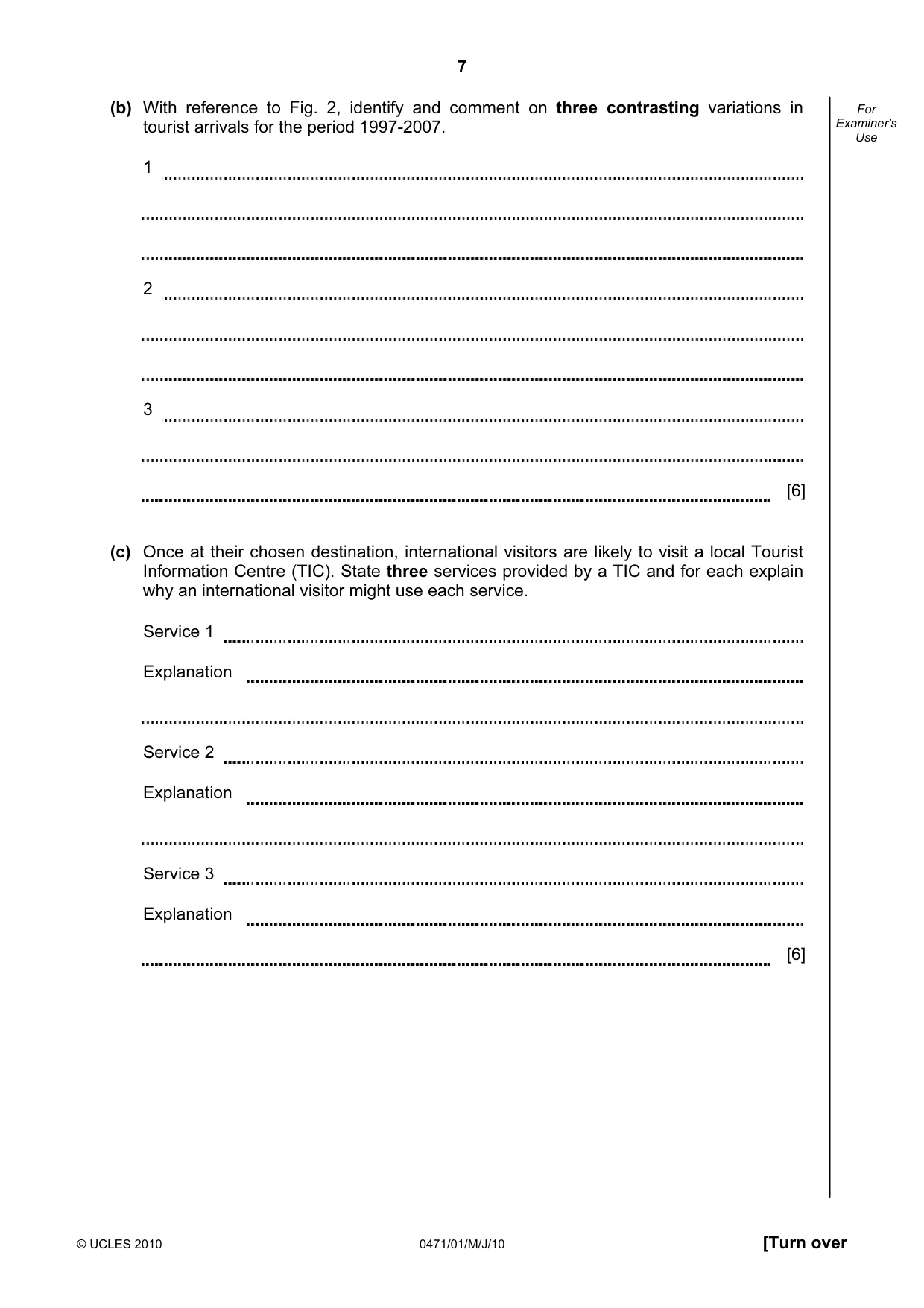Cambridge IGCSE Travel and Tourism 0471 2010 May/June Paper 1 · Variant 1 question paper, page 7 of 16