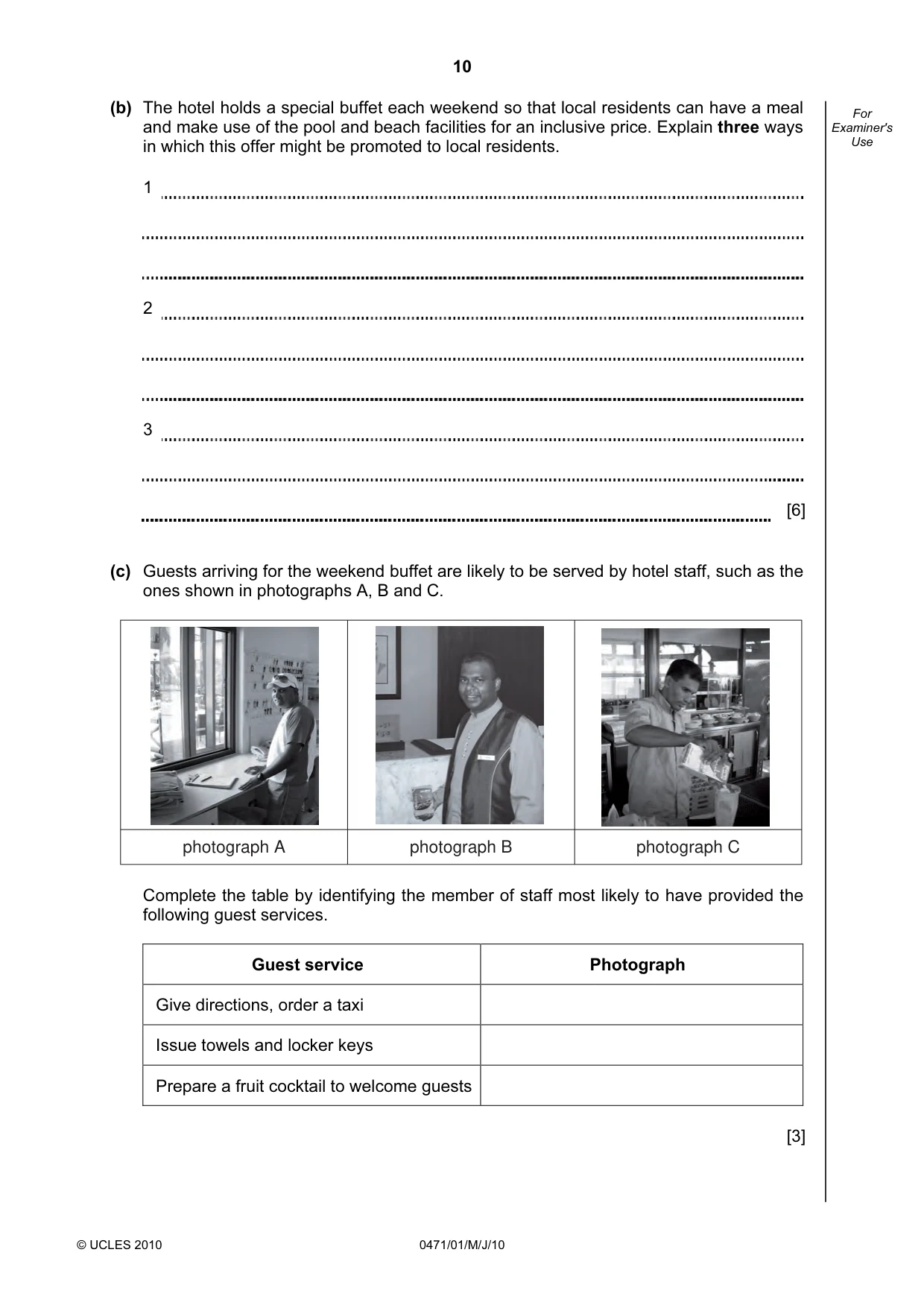 Cambridge IGCSE Travel and Tourism 0471 2010 May/June Paper 1 · Variant 1 question paper, page 10 of 16