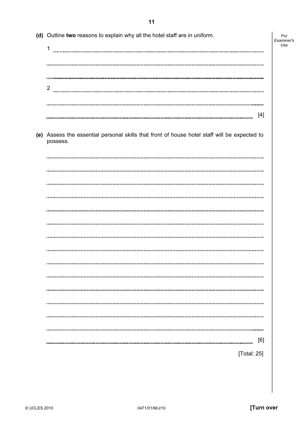 Cambridge IGCSE Travel and Tourism 0471 2010 May/June Paper 1 · Variant 1 question paper, page 11 of 16