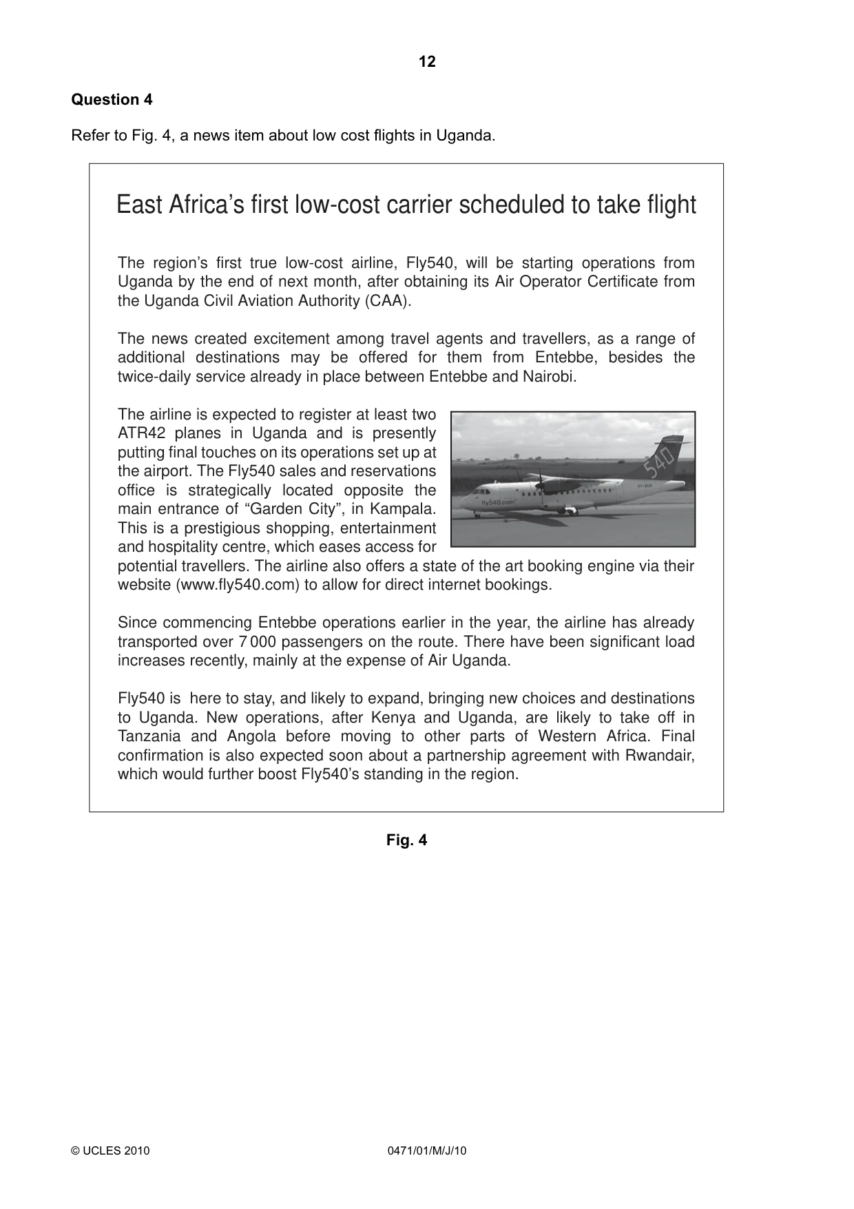 Cambridge IGCSE Travel and Tourism 0471 2010 May/June Paper 1 · Variant 1 question paper, page 12 of 16