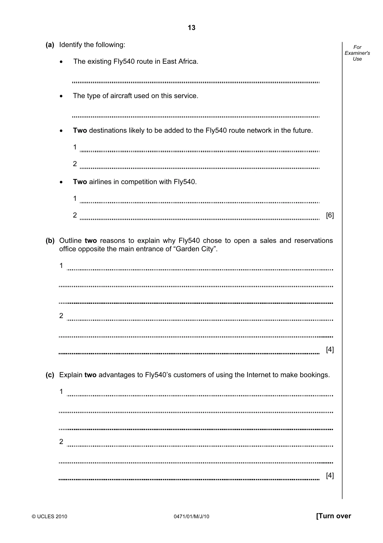 Cambridge IGCSE Travel and Tourism 0471 2010 May/June Paper 1 · Variant 1 question paper, page 13 of 16