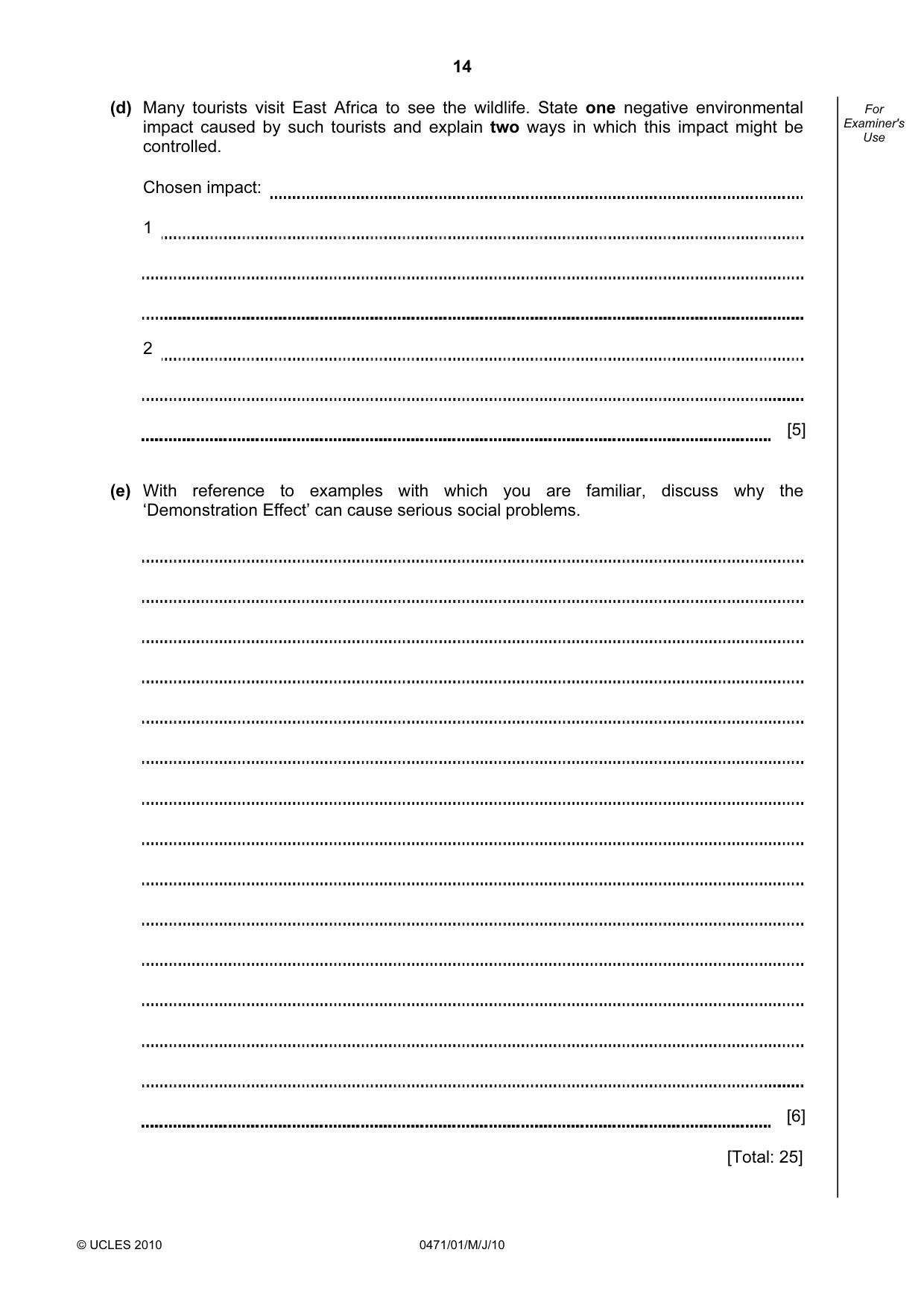 Cambridge IGCSE Travel and Tourism 0471 2010 May/June Paper 1 · Variant 1 question paper, page 14 of 16
