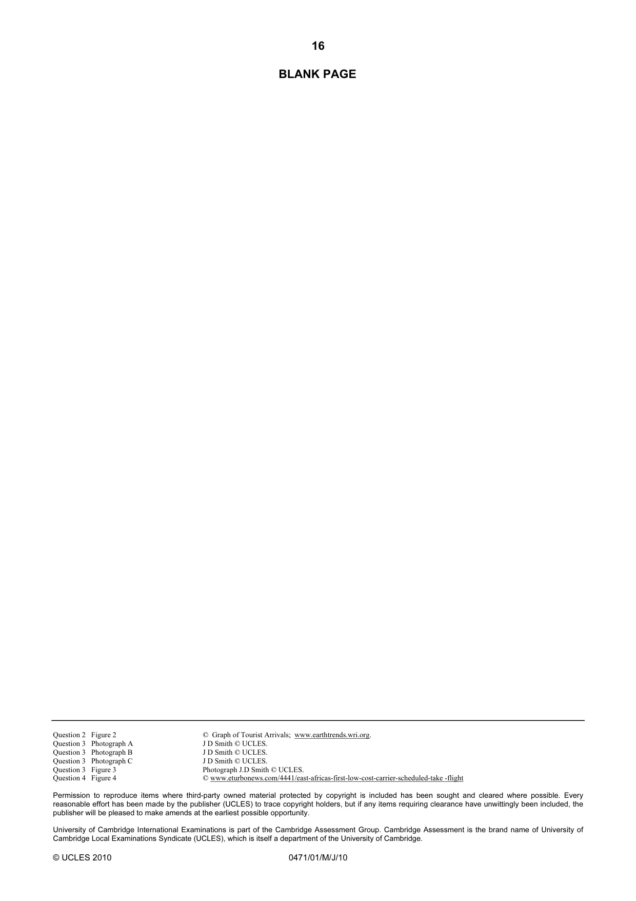 Cambridge IGCSE Travel and Tourism 0471 2010 May/June Paper 1 · Variant 1 question paper, page 16 of 16