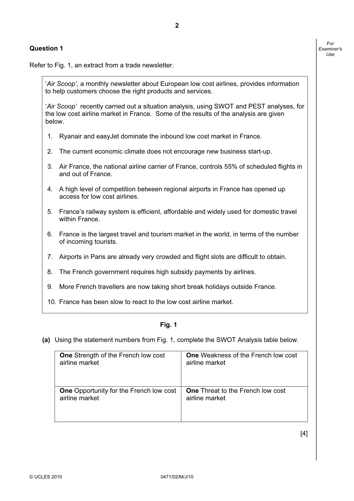 Cambridge IGCSE Travel and Tourism 0471 2010 May/June Paper 2 · Variant 1 question paper, page 2 of 16
