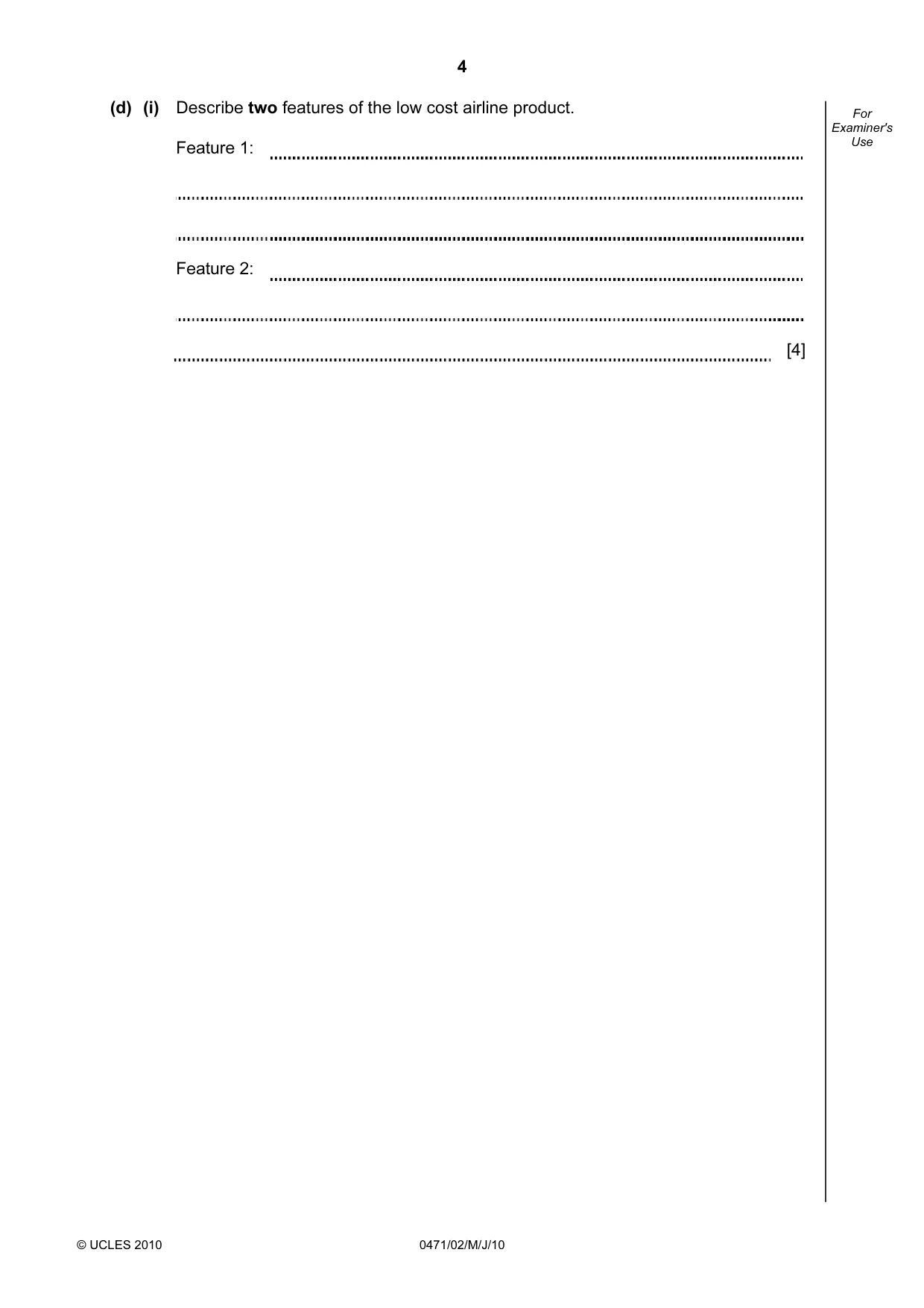 Cambridge IGCSE Travel and Tourism 0471 2010 May/June Paper 2 · Variant 1 question paper, page 4 of 16