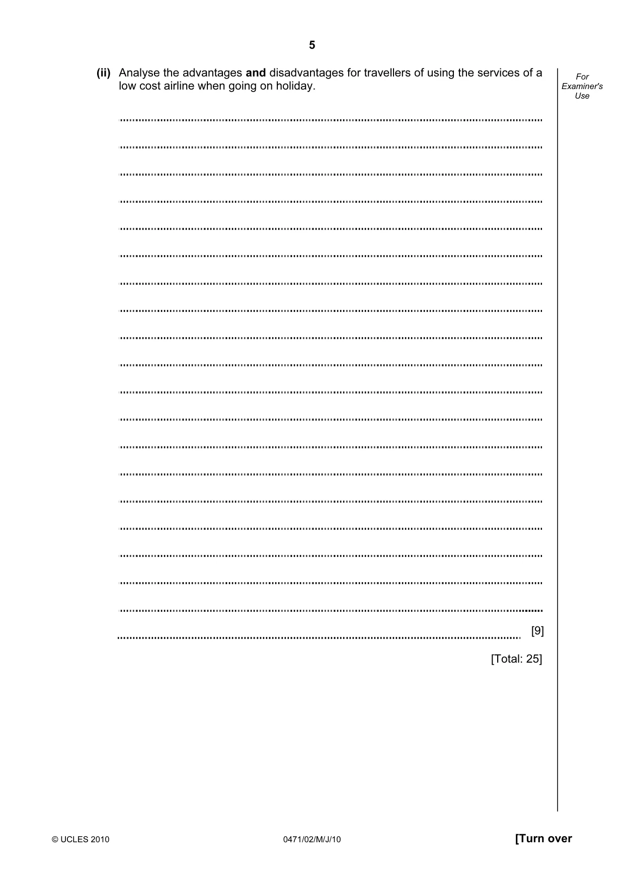 Cambridge IGCSE Travel and Tourism 0471 2010 May/June Paper 2 · Variant 1 question paper, page 5 of 16