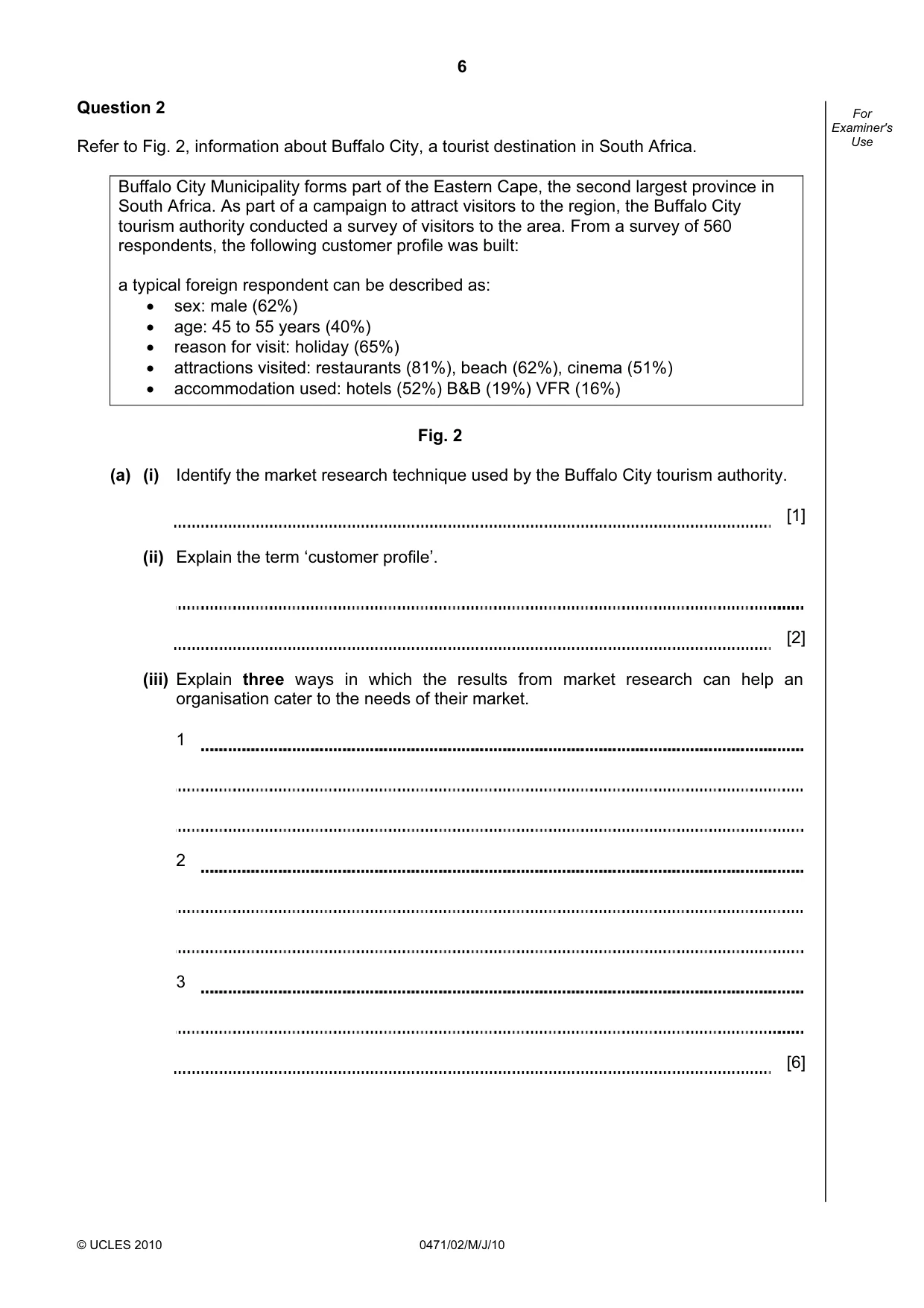 Cambridge IGCSE Travel and Tourism 0471 2010 May/June Paper 2 · Variant 1 question paper, page 6 of 16