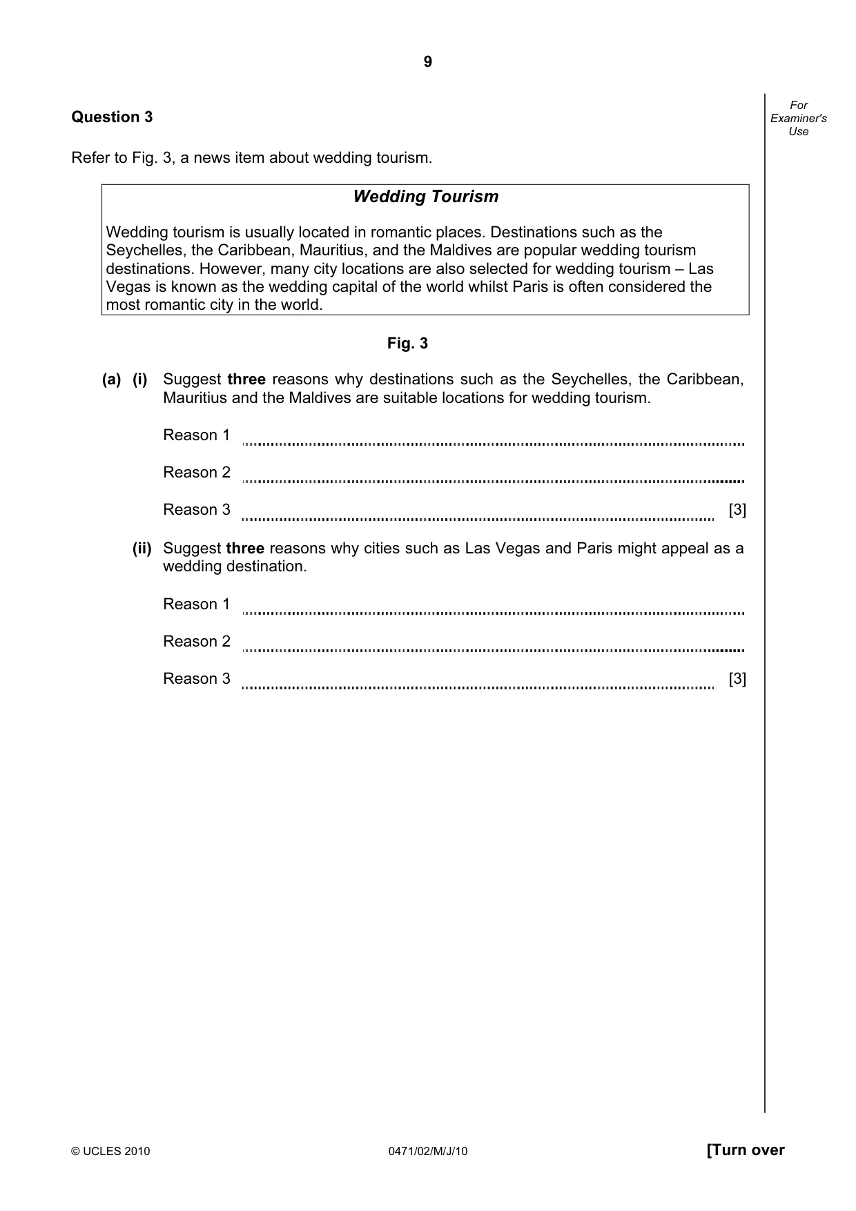 Cambridge IGCSE Travel and Tourism 0471 2010 May/June Paper 2 · Variant 1 question paper, page 9 of 16