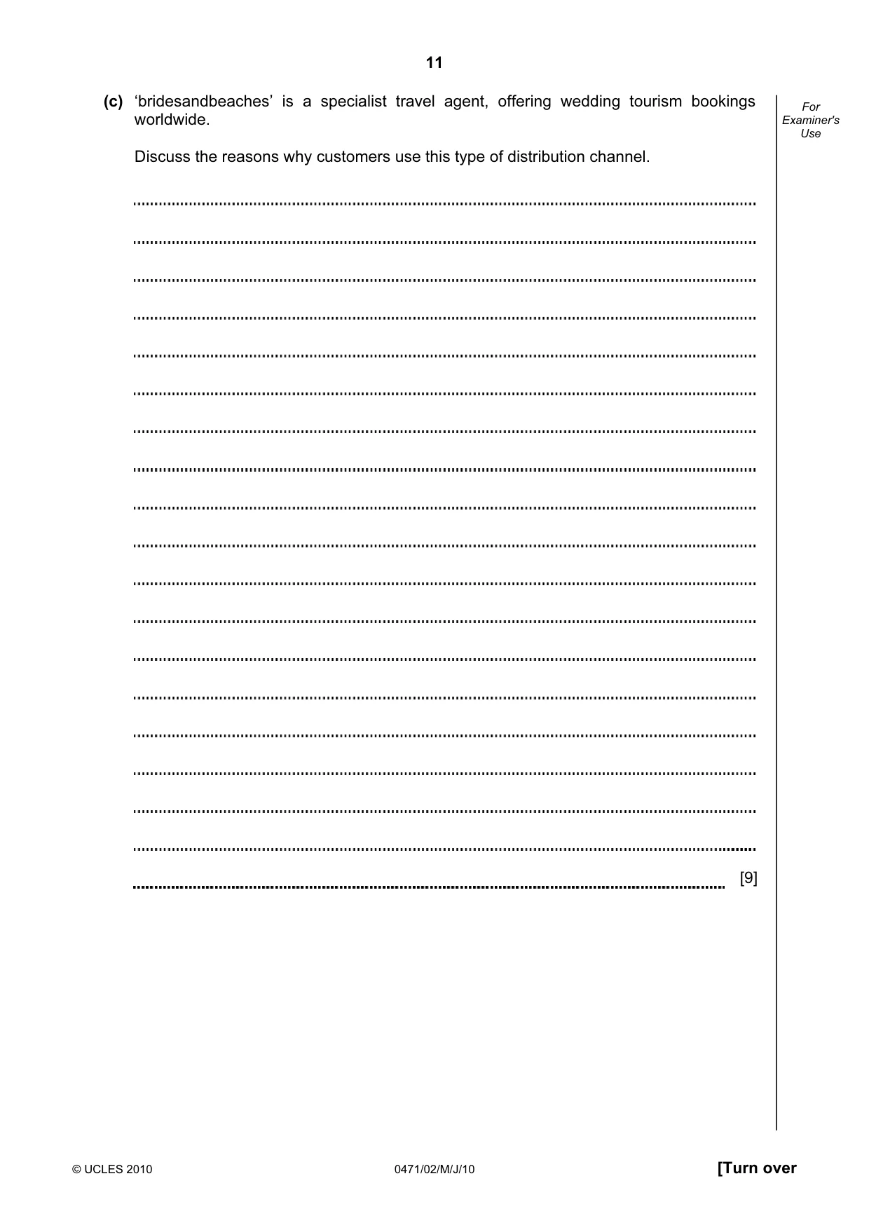 Cambridge IGCSE Travel and Tourism 0471 2010 May/June Paper 2 · Variant 1 question paper, page 11 of 16