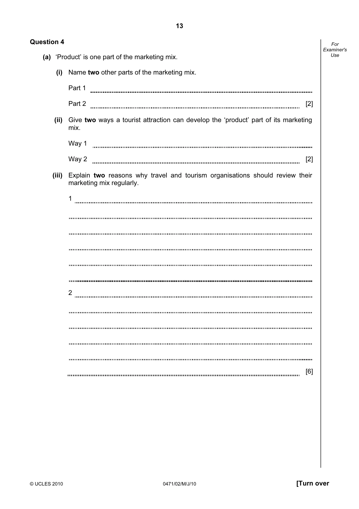 Cambridge IGCSE Travel and Tourism 0471 2010 May/June Paper 2 · Variant 1 question paper, page 13 of 16