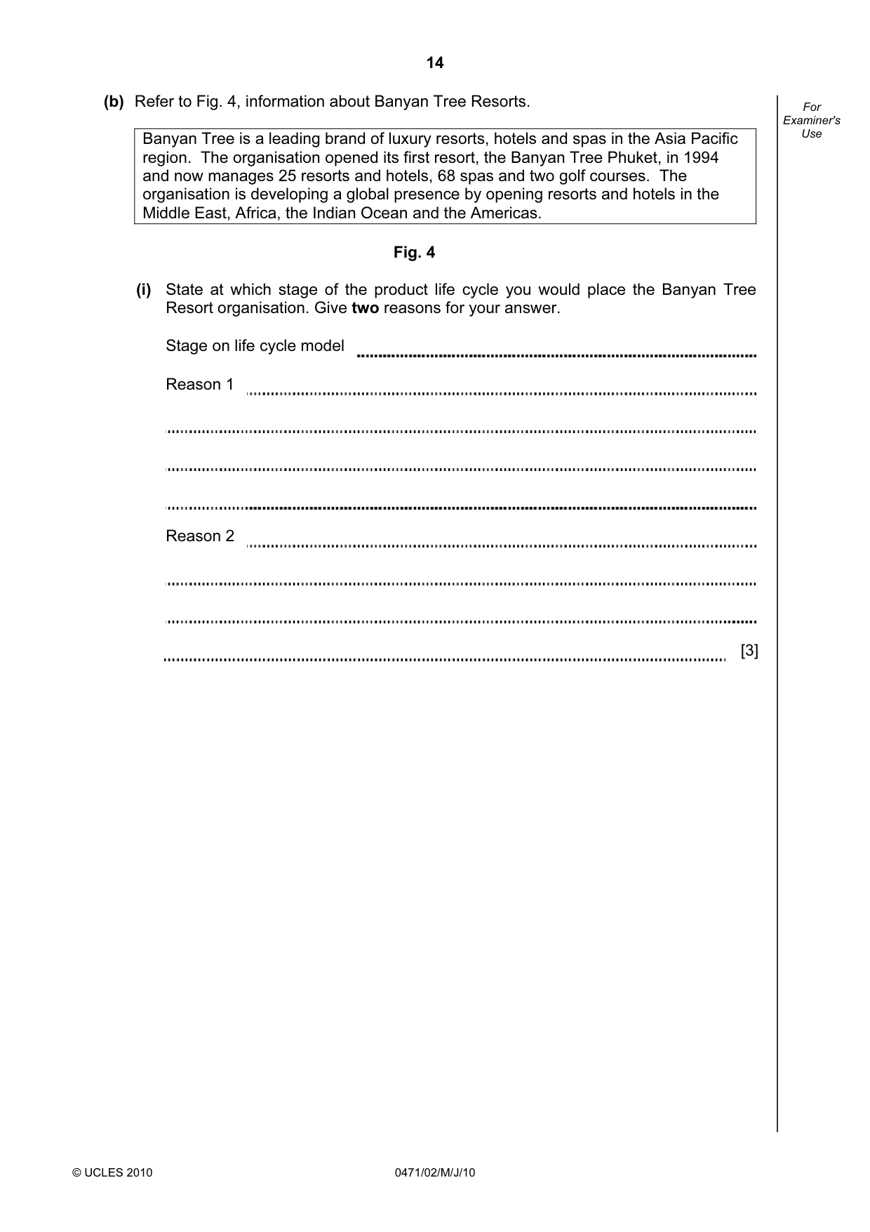 Cambridge IGCSE Travel and Tourism 0471 2010 May/June Paper 2 · Variant 1 question paper, page 14 of 16