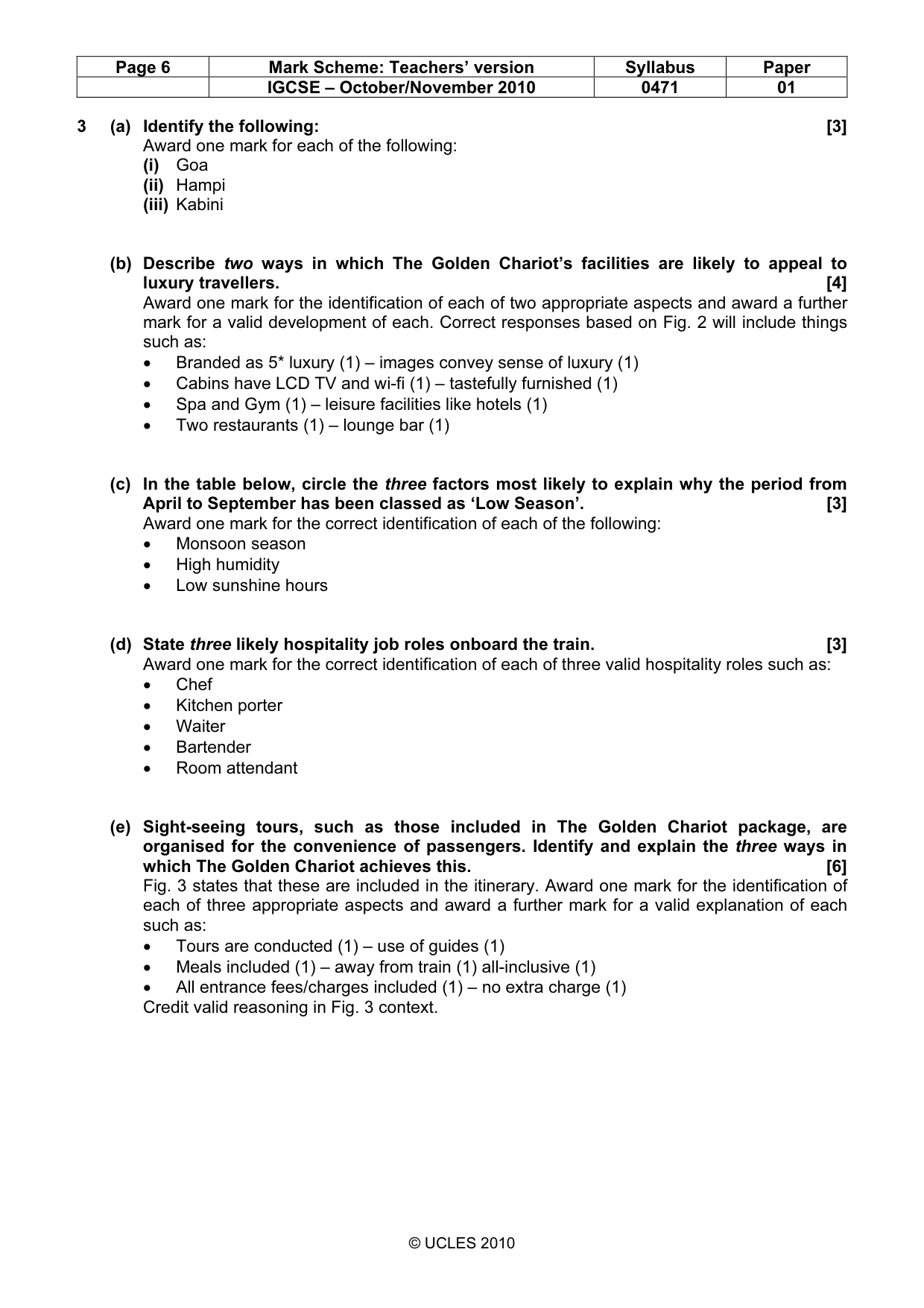 Mark scheme, page 6 of 9