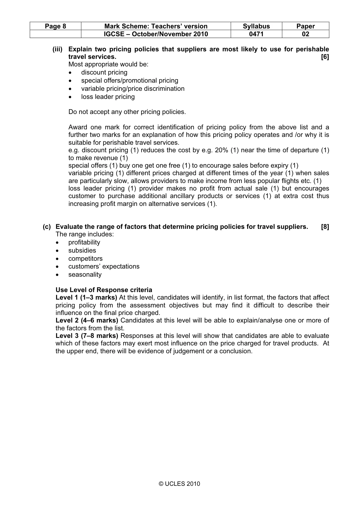 Mark scheme, page 8 of 8