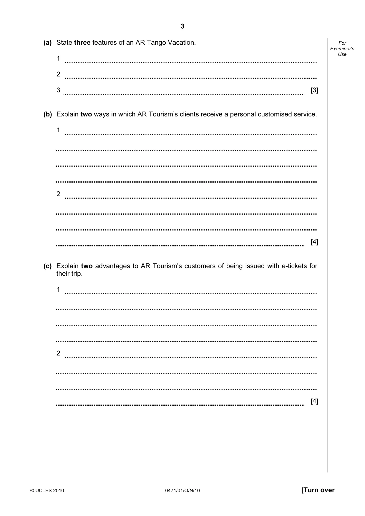 Cambridge IGCSE Travel and Tourism 0471 2010 Oct/Nov Paper 1 · Variant 1 question paper, page 3 of 20