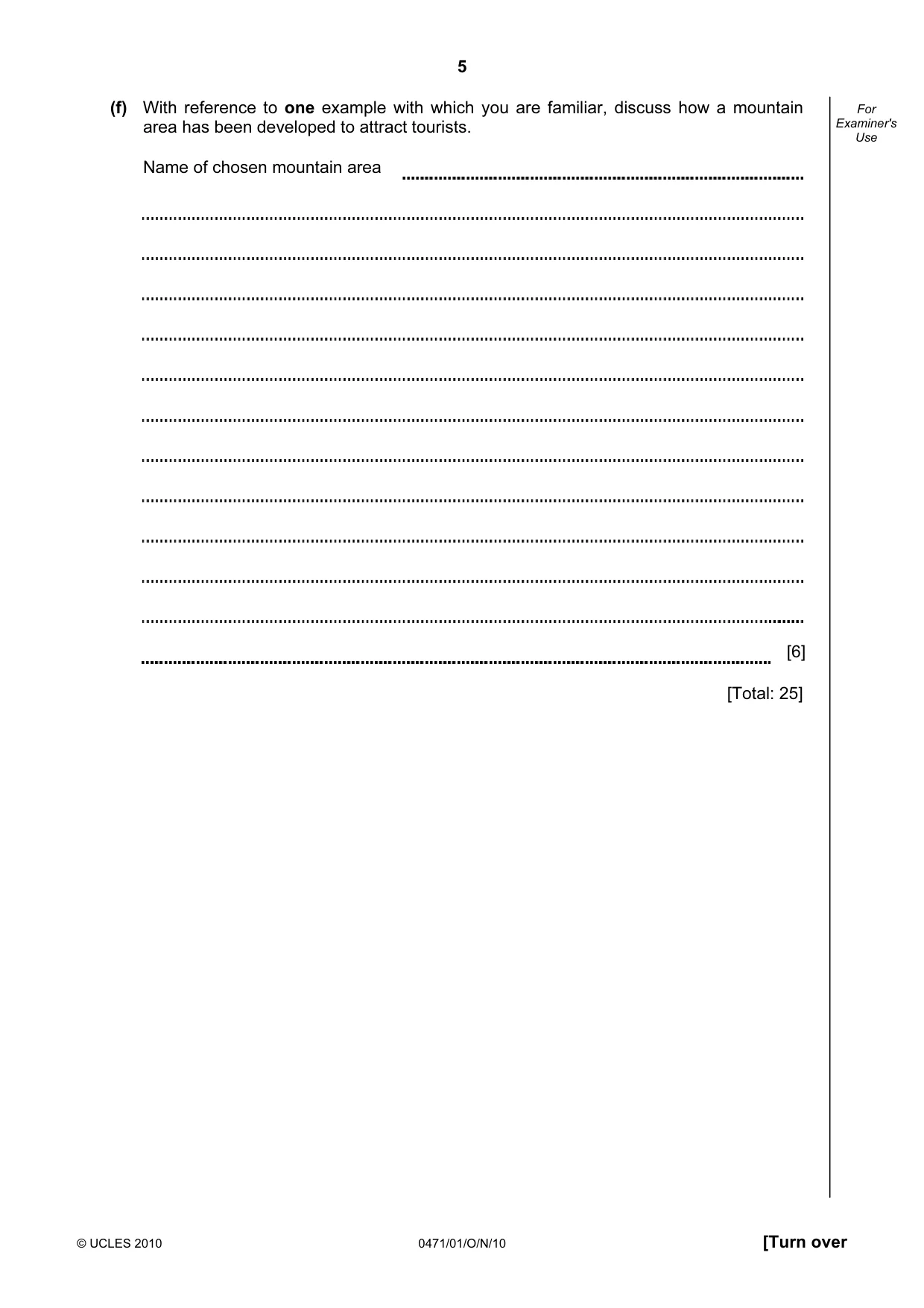 Cambridge IGCSE Travel and Tourism 0471 2010 Oct/Nov Paper 1 · Variant 1 question paper, page 5 of 20