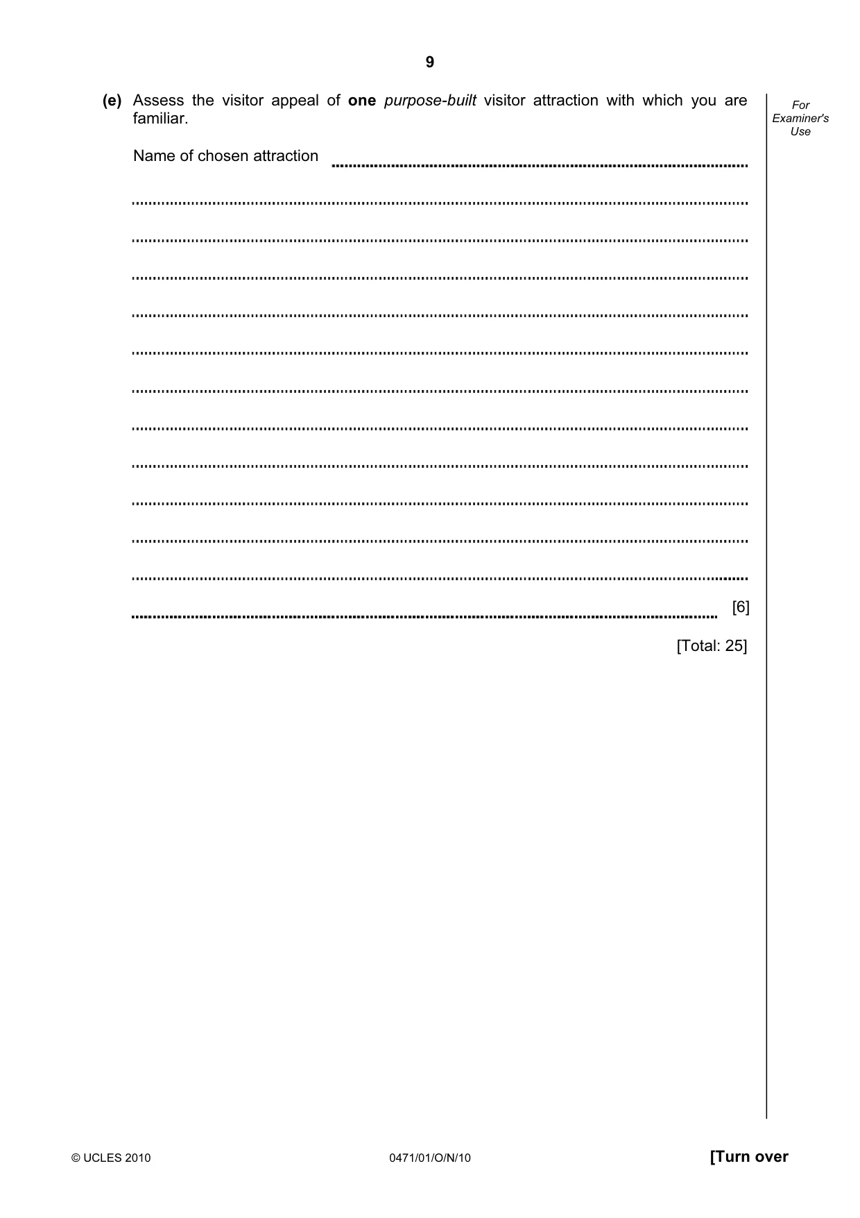 Cambridge IGCSE Travel and Tourism 0471 2010 Oct/Nov Paper 1 · Variant 1 question paper, page 9 of 20