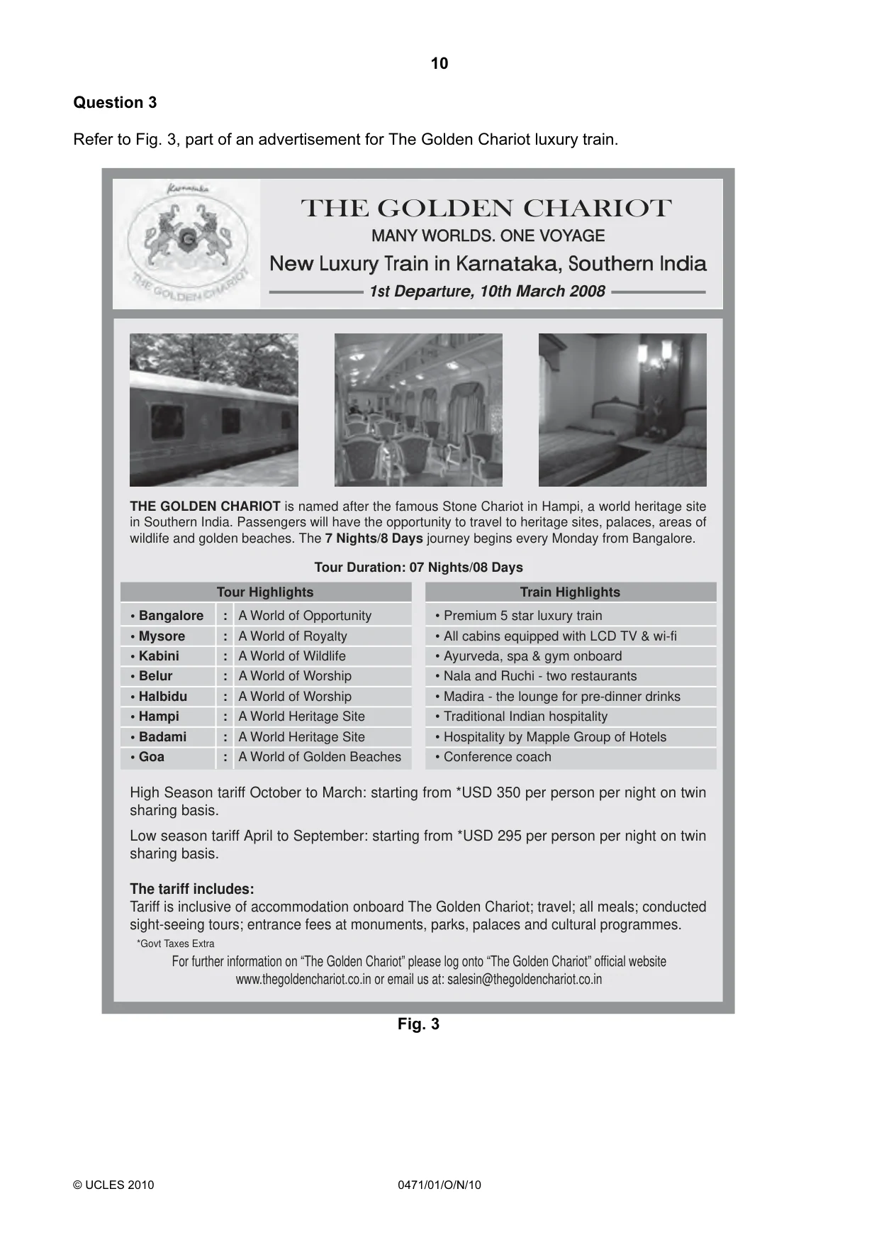 Cambridge IGCSE Travel and Tourism 0471 2010 Oct/Nov Paper 1 · Variant 1 question paper, page 10 of 20