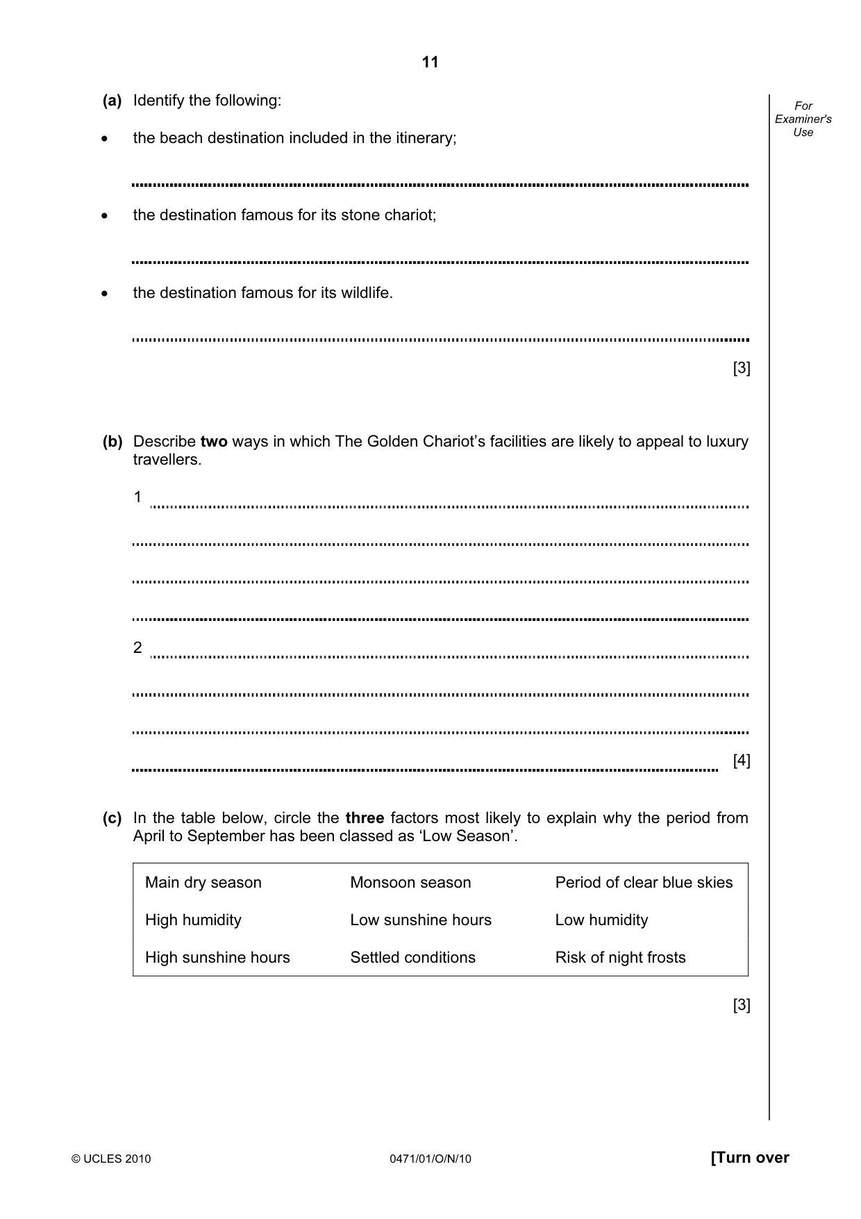 Cambridge IGCSE Travel and Tourism 0471 2010 Oct/Nov Paper 1 · Variant 1 question paper, page 11 of 20