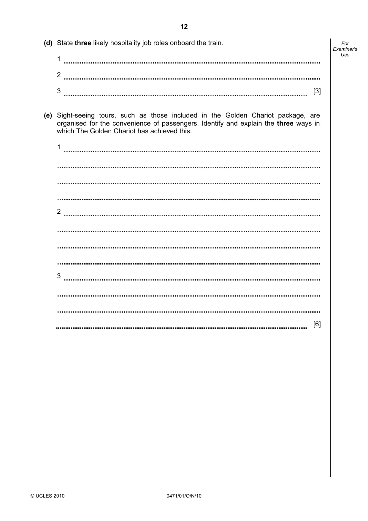 Cambridge IGCSE Travel and Tourism 0471 2010 Oct/Nov Paper 1 · Variant 1 question paper, page 12 of 20