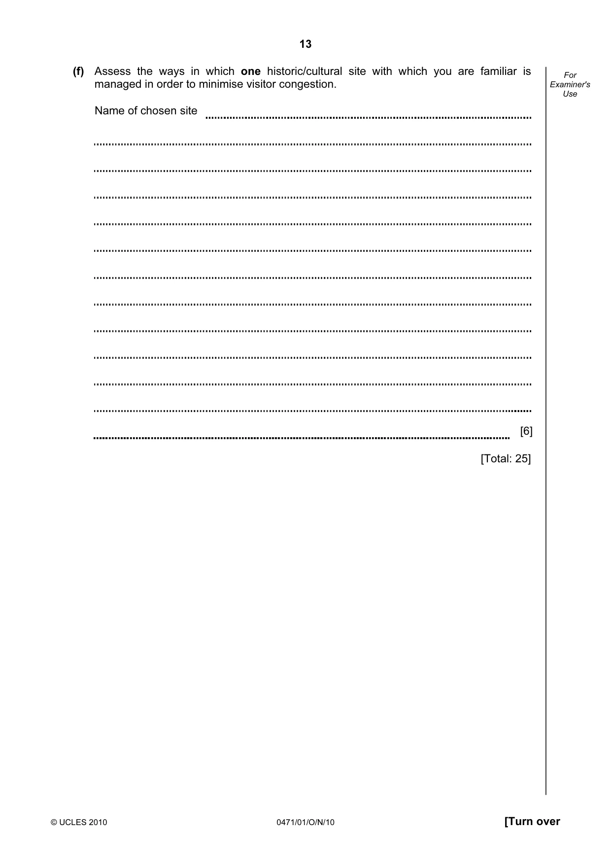 Cambridge IGCSE Travel and Tourism 0471 2010 Oct/Nov Paper 1 · Variant 1 question paper, page 13 of 20