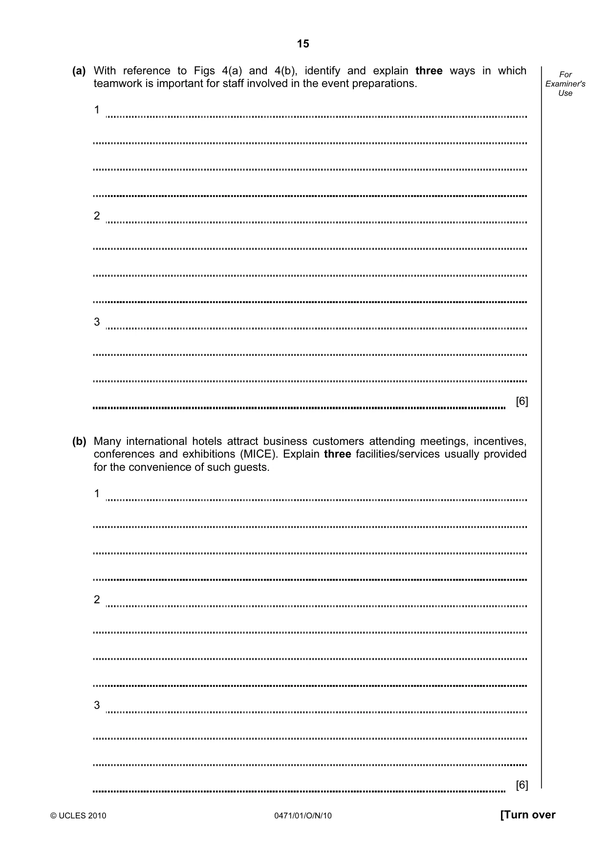 Cambridge IGCSE Travel and Tourism 0471 2010 Oct/Nov Paper 1 · Variant 1 question paper, page 15 of 20