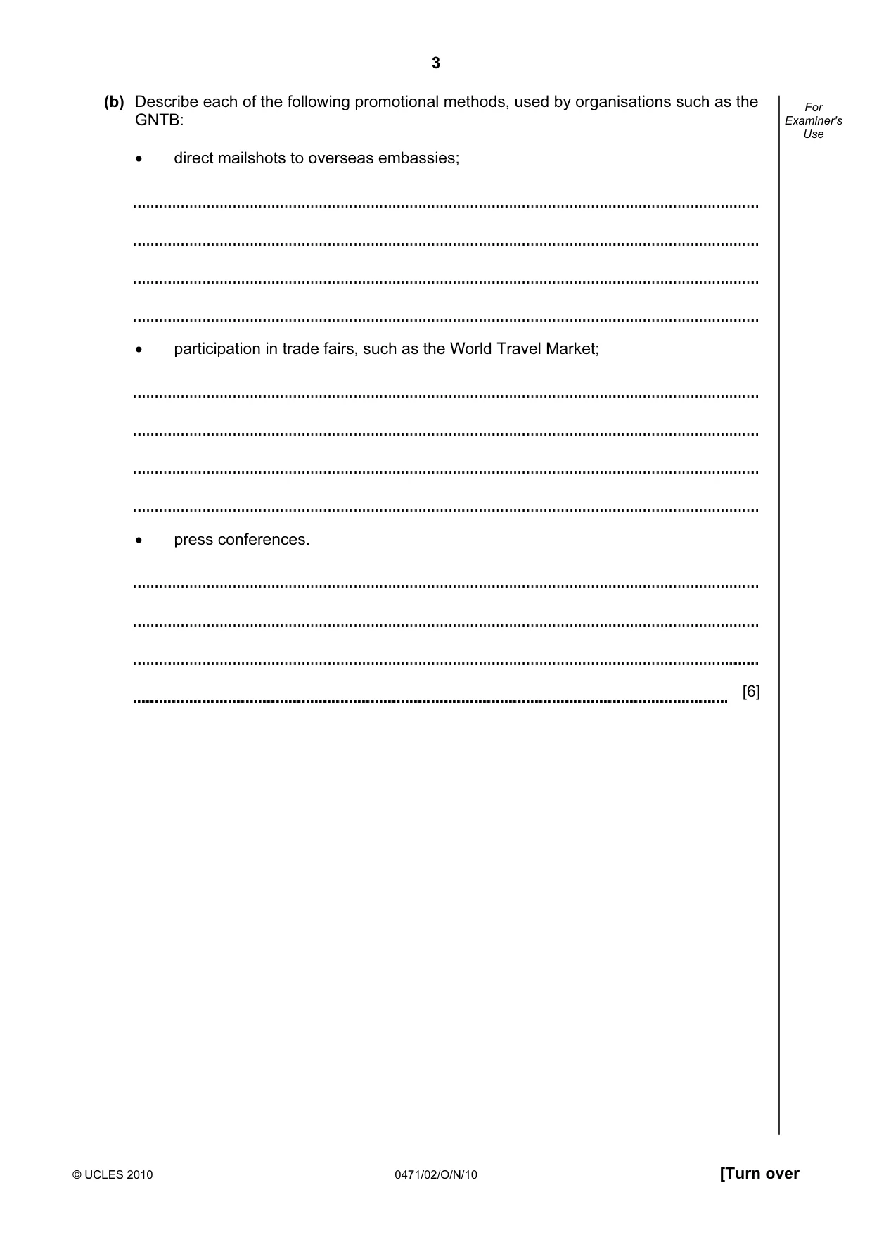 Cambridge IGCSE Travel and Tourism 0471 2010 Oct/Nov Paper 2 · Variant 1 question paper, page 3 of 20