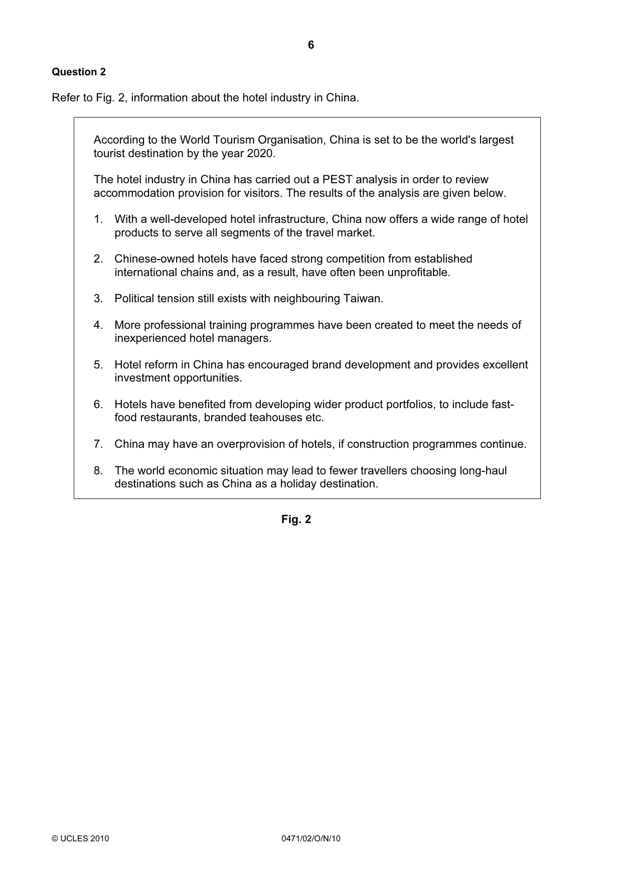Cambridge IGCSE Travel and Tourism 0471 2010 Oct/Nov Paper 2 · Variant 1 question paper, page 6 of 20