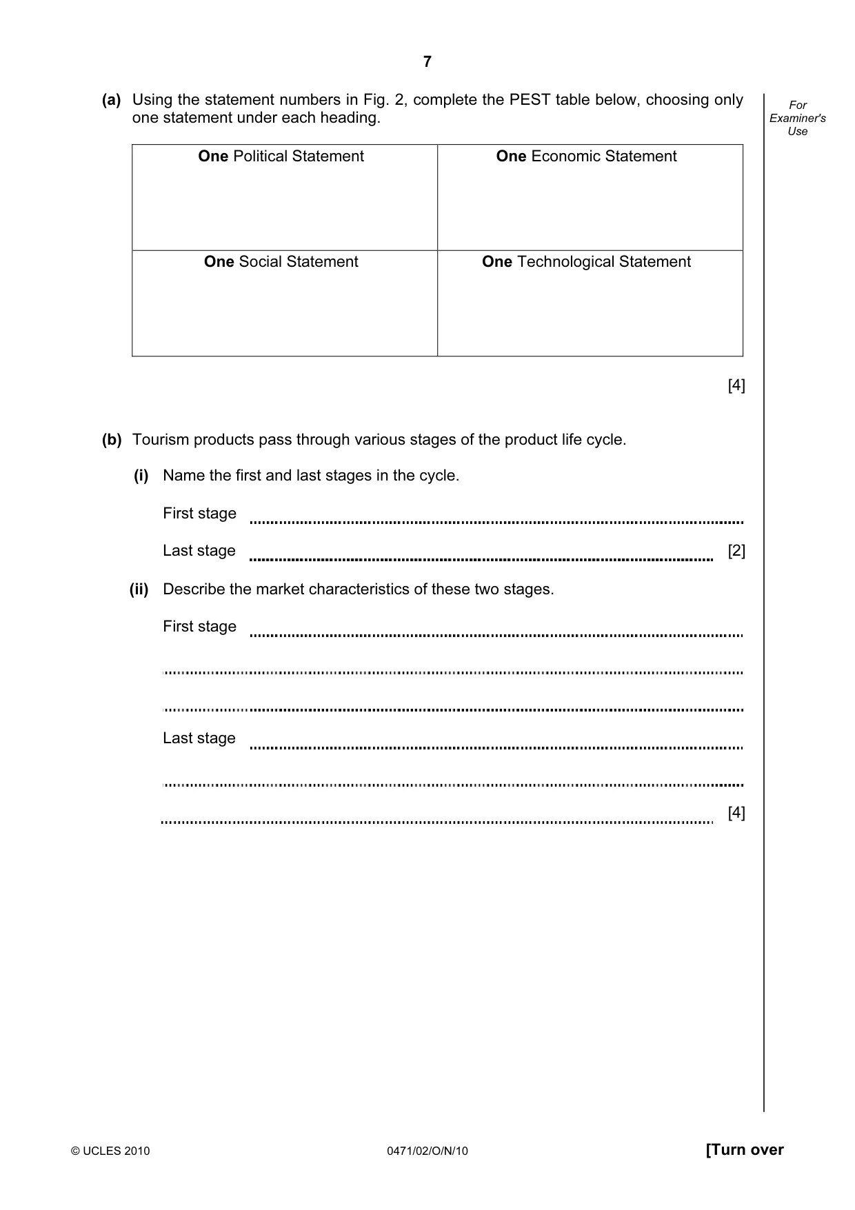 Cambridge IGCSE Travel and Tourism 0471 2010 Oct/Nov Paper 2 · Variant 1 question paper, page 7 of 20