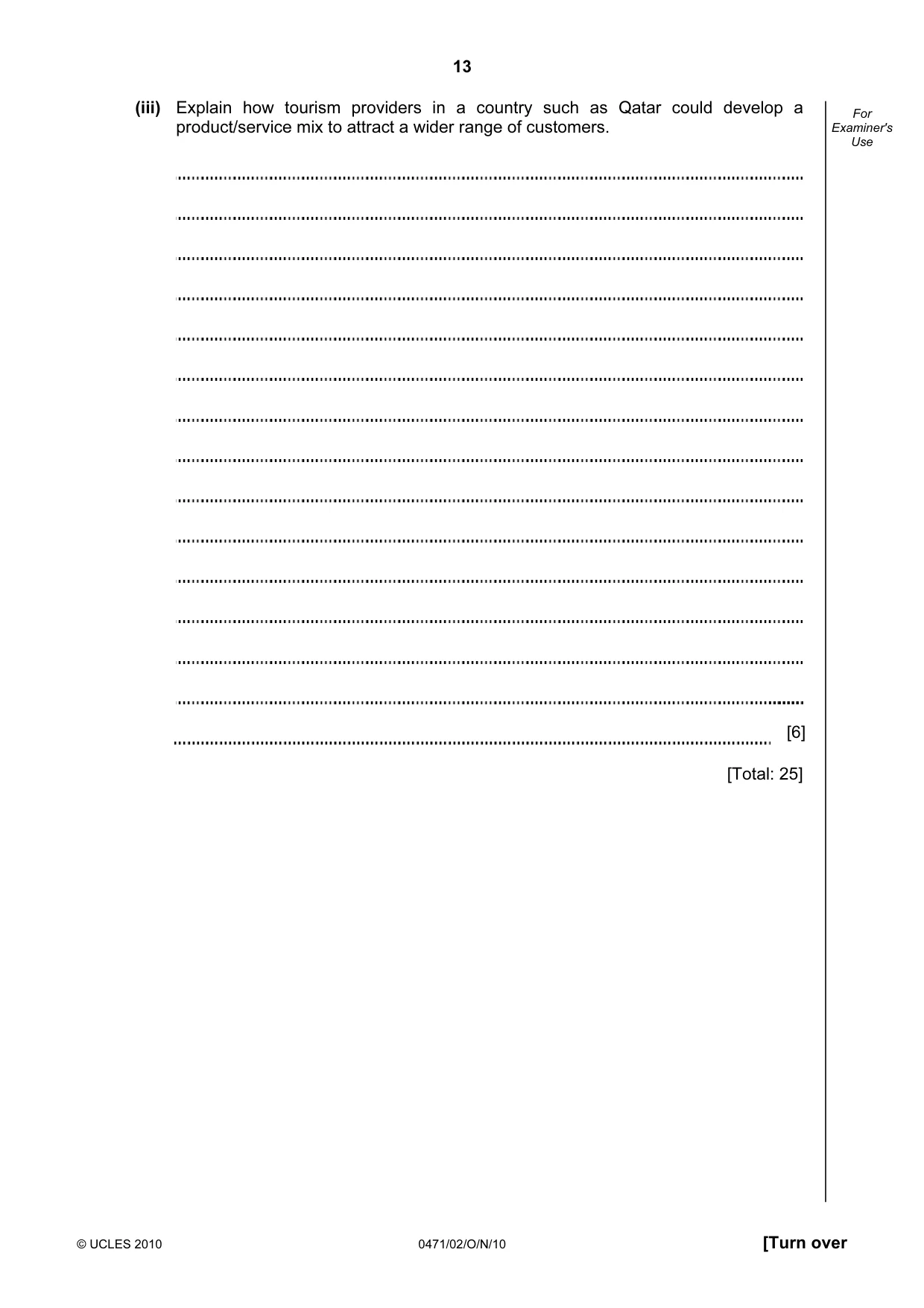 Cambridge IGCSE Travel and Tourism 0471 2010 Oct/Nov Paper 2 · Variant 1 question paper, page 13 of 20