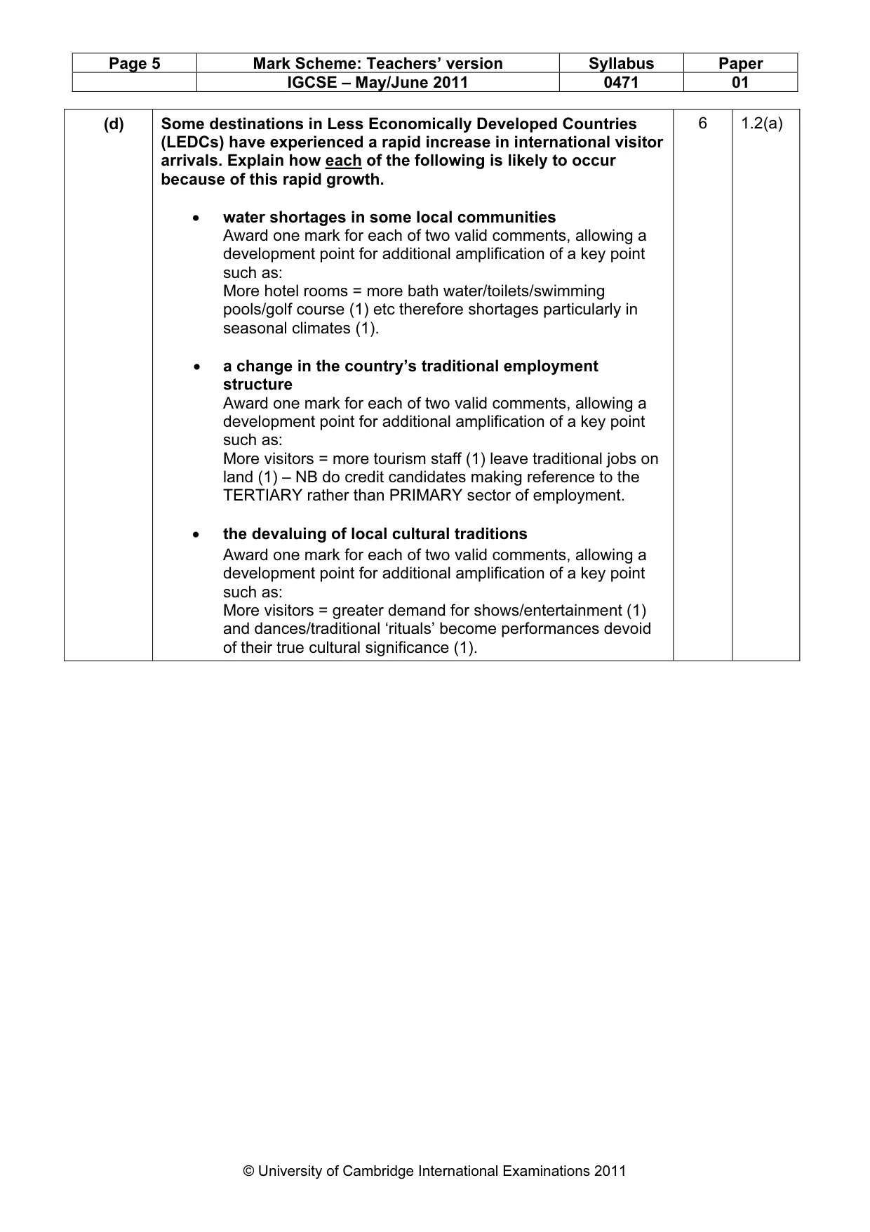 Mark scheme, page 5 of 11