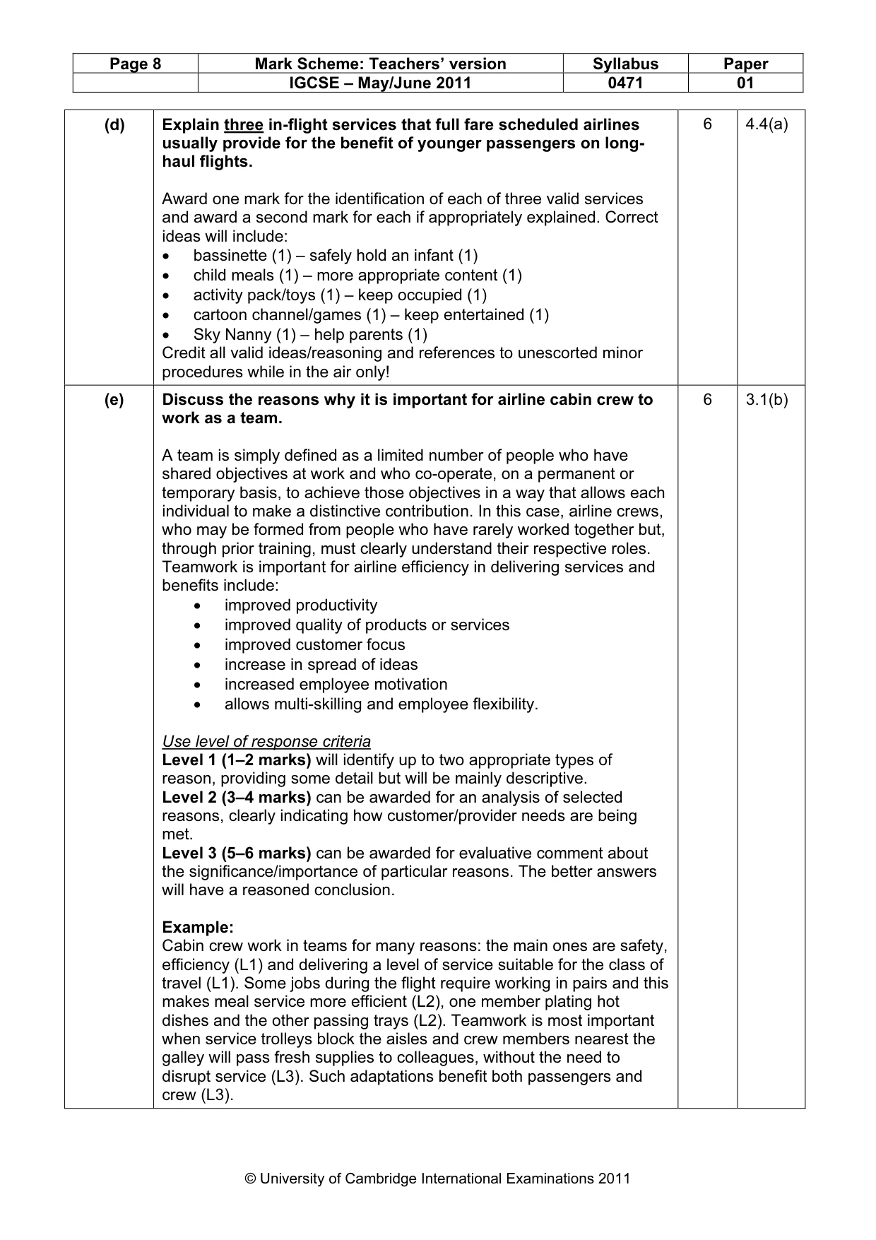Mark scheme, page 8 of 11