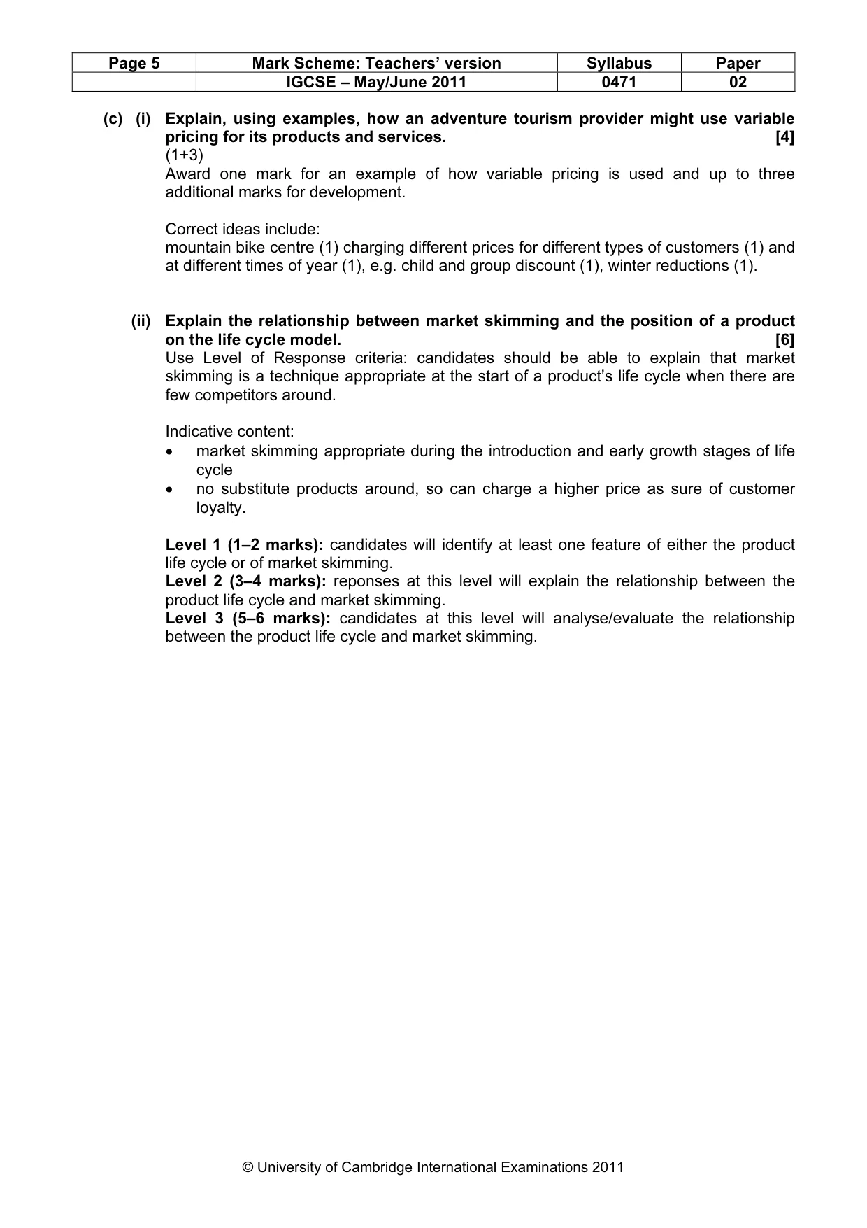 Mark scheme, page 5 of 8